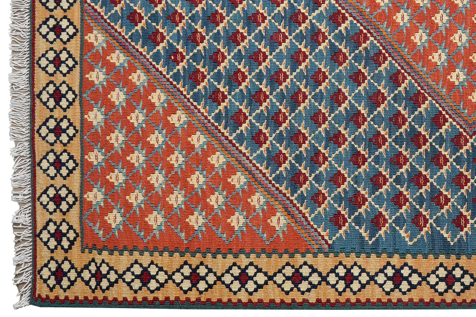 Kelim Senneh — Handmade, 106x151 cm, Blue, 100% Virgin Wool | View 3