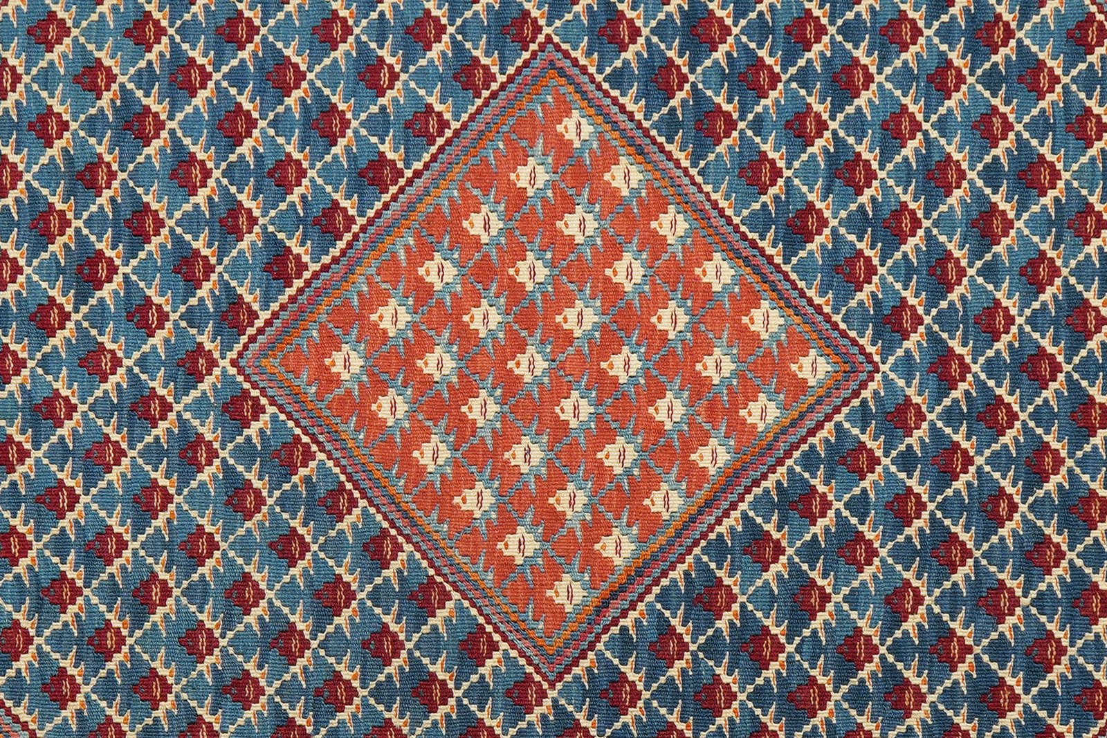 Kelim Senneh — Handmade, 106x151 cm, Blue, 100% Virgin Wool | View 5