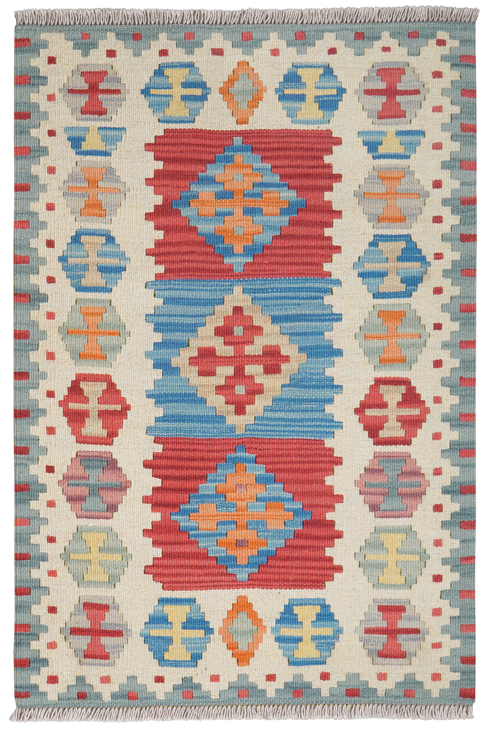 Kelim Gashgai — Handgefertigt, 123x81 cm, Beige, 100% Virgin Wool | Main view