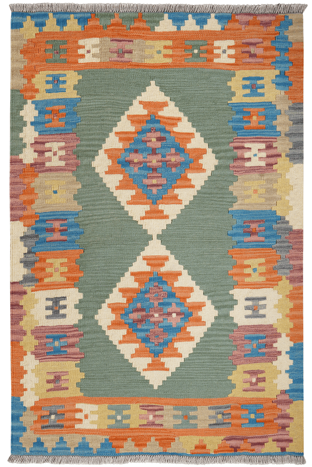 Kelim Gashgai — Handmade, 101x152 cm, Green, 100% Virgin Wool | Main view