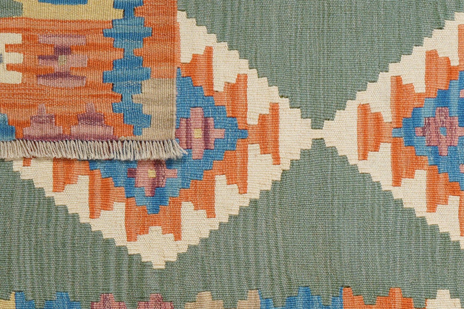 Kelim Gashgai — Handmade, 101x152 cm, Green, 100% Virgin Wool | View 6