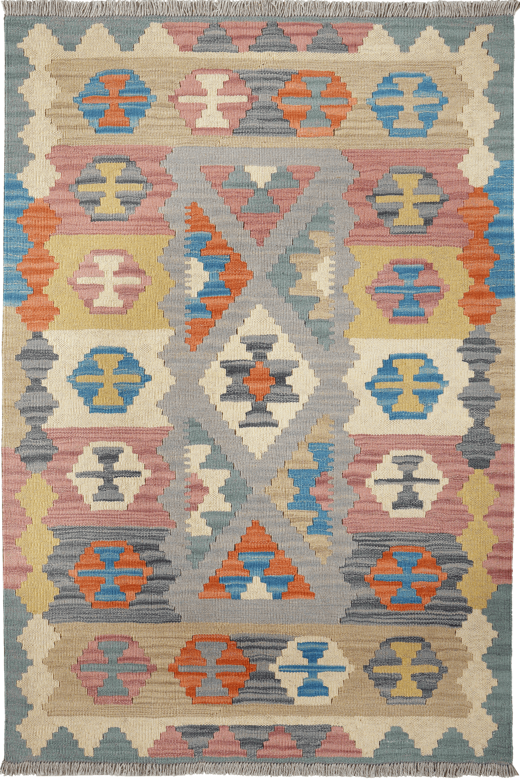 Kelim Gashgai — Handmade, 104x154 cm, Grey, 100% Virgin Wool | Main view