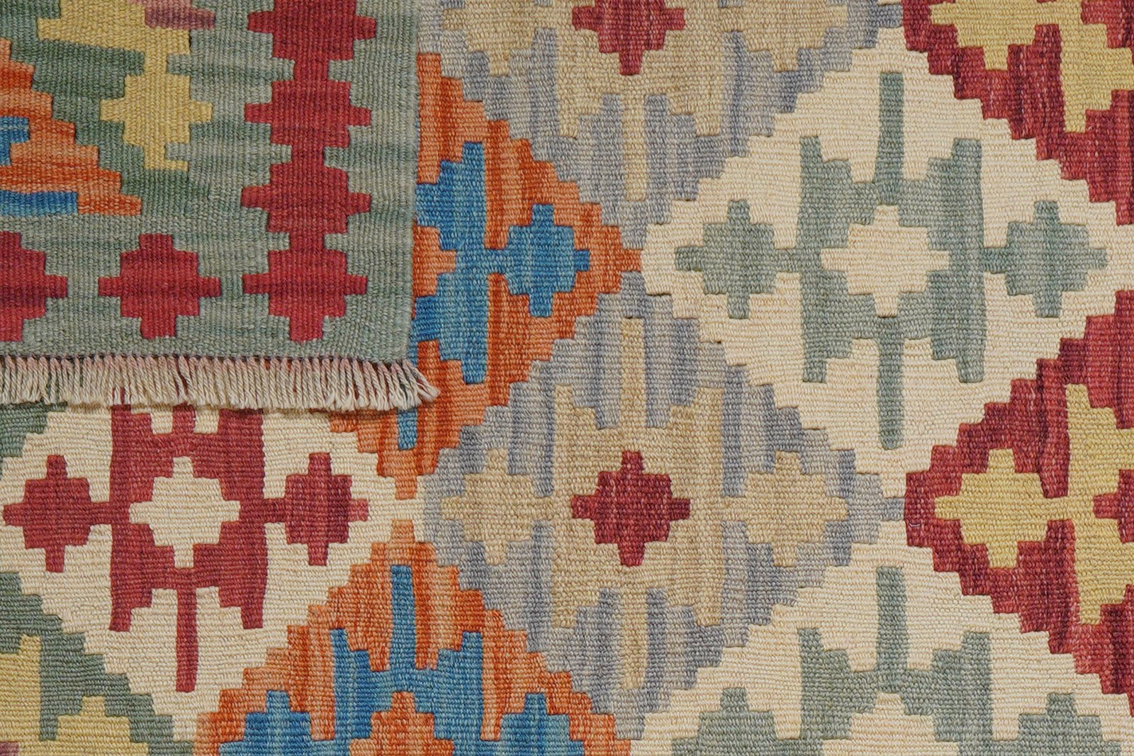 Kelim Gashgai — Handmade, 105x142 cm, Grey, 100% Virgin Wool | View 6