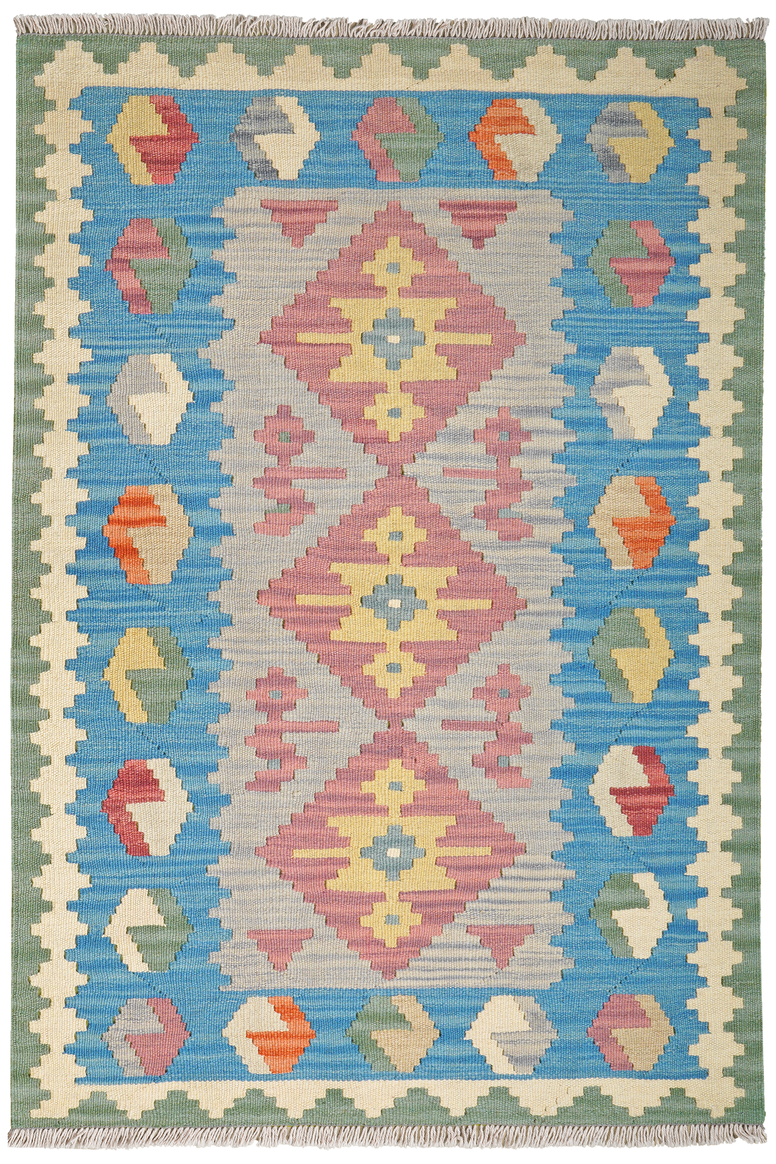 Kelim Gashgai — Handgefertigt, 148x101 cm, Blau, 100% Virgin Wool | Main view