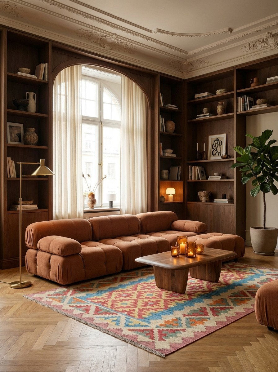 Kelim Gashgai — Handgefertigt, 189x128 cm, Beige, 100% Virgin Wool | Back view