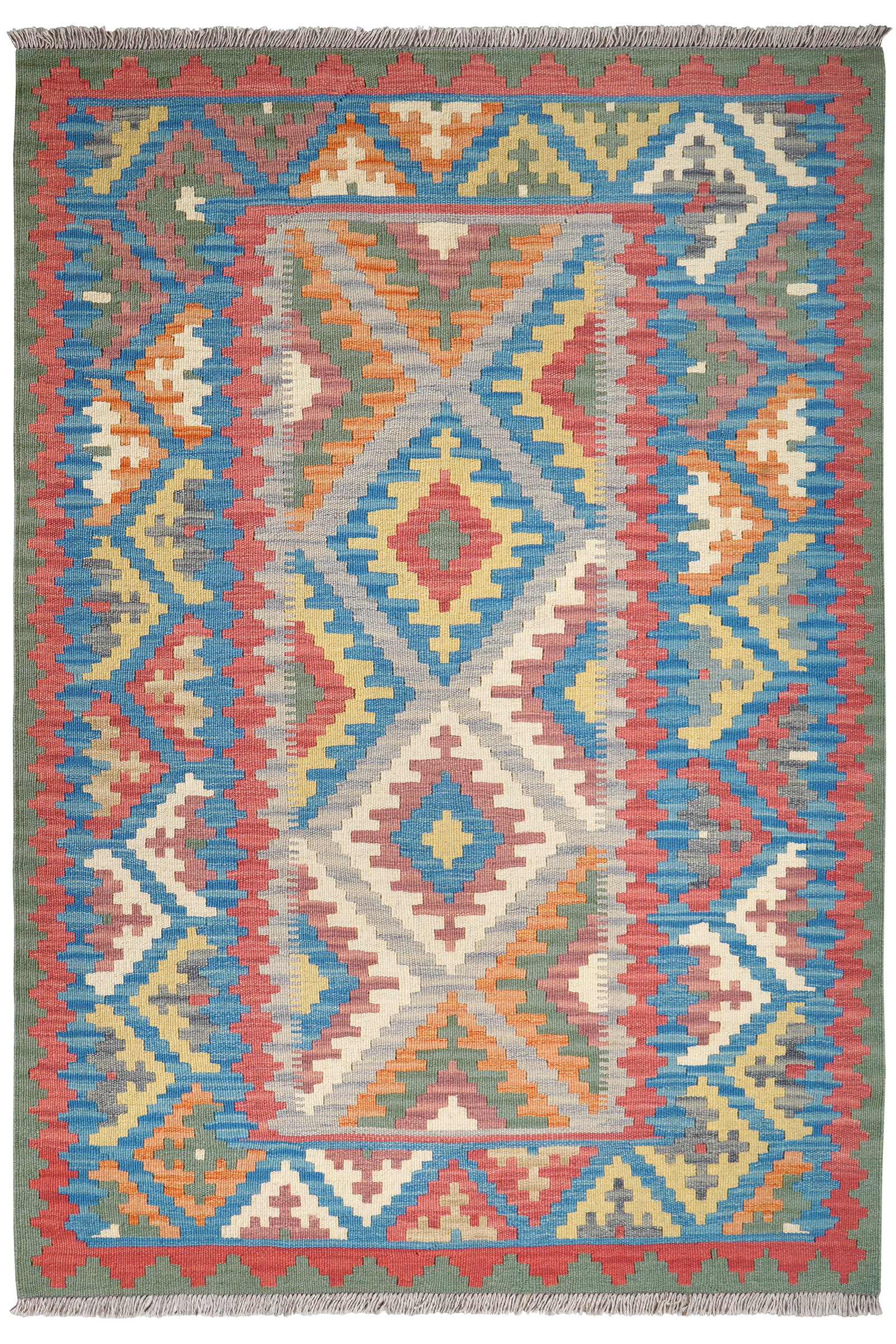 Kelim Gashgai — Handgefertigt, 175x123 cm, Blau, 100% Virgin Wool | Main view