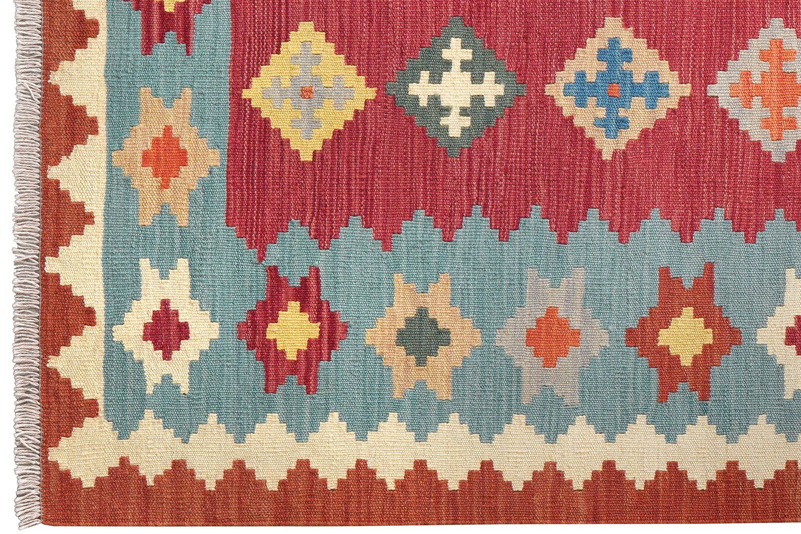 Kelim Gashgai — Handmade, 123x176 cm, Red, 100% Virgin Wool | View 3