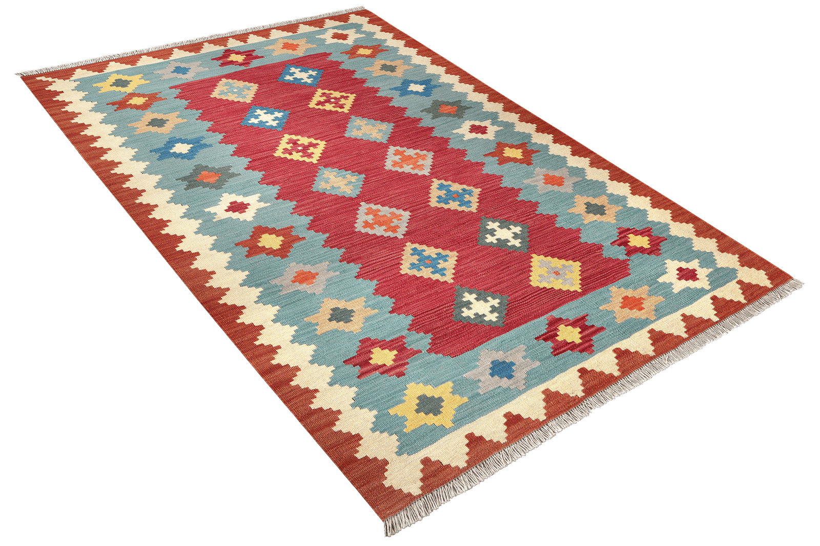 Kelim Gashgai — Handmade, 123x176 cm, Red, 100% Virgin Wool | View 4