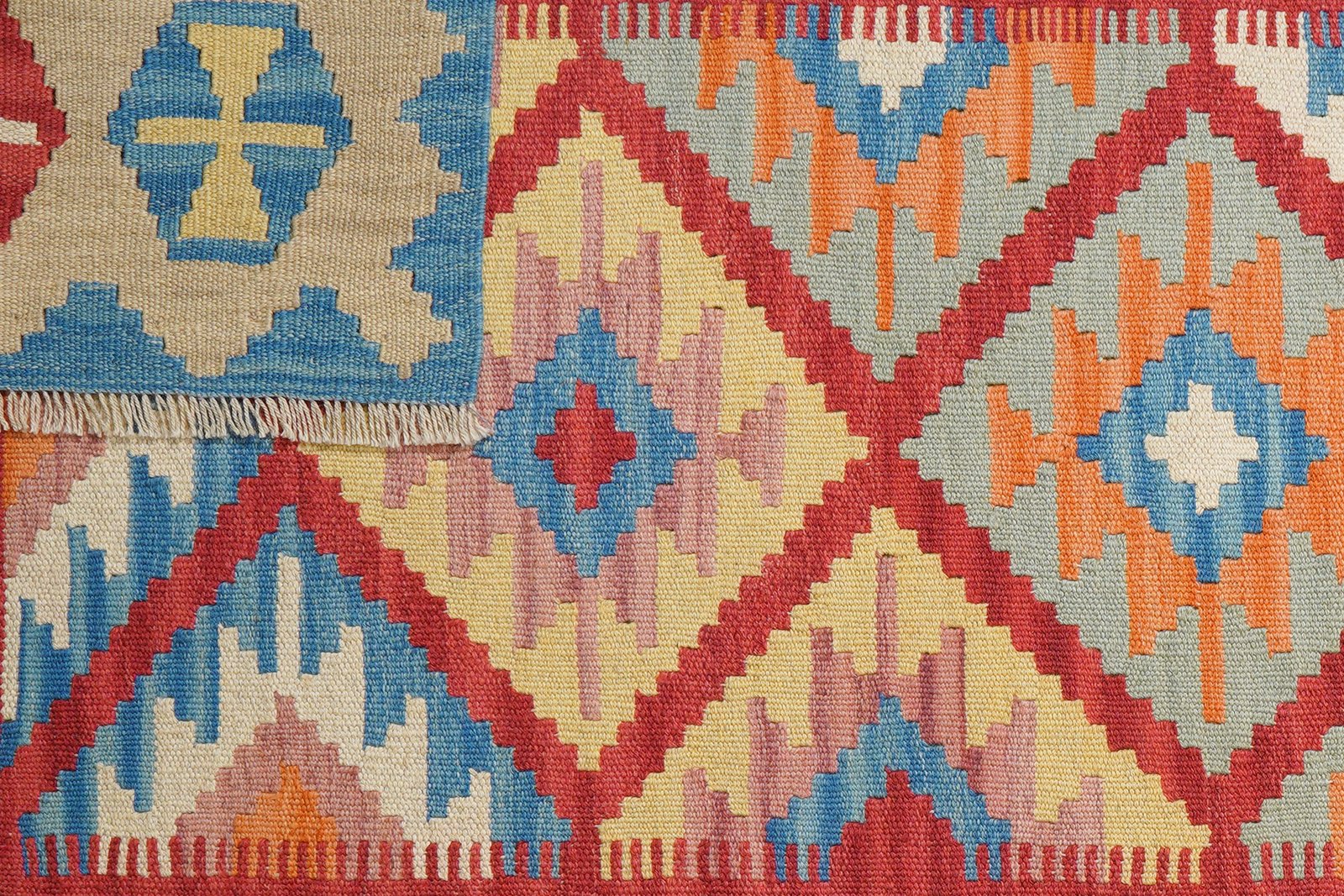 Kelim Gashgai — Handmade, 129x182 cm, Red, 100% Virgin Wool | View 6