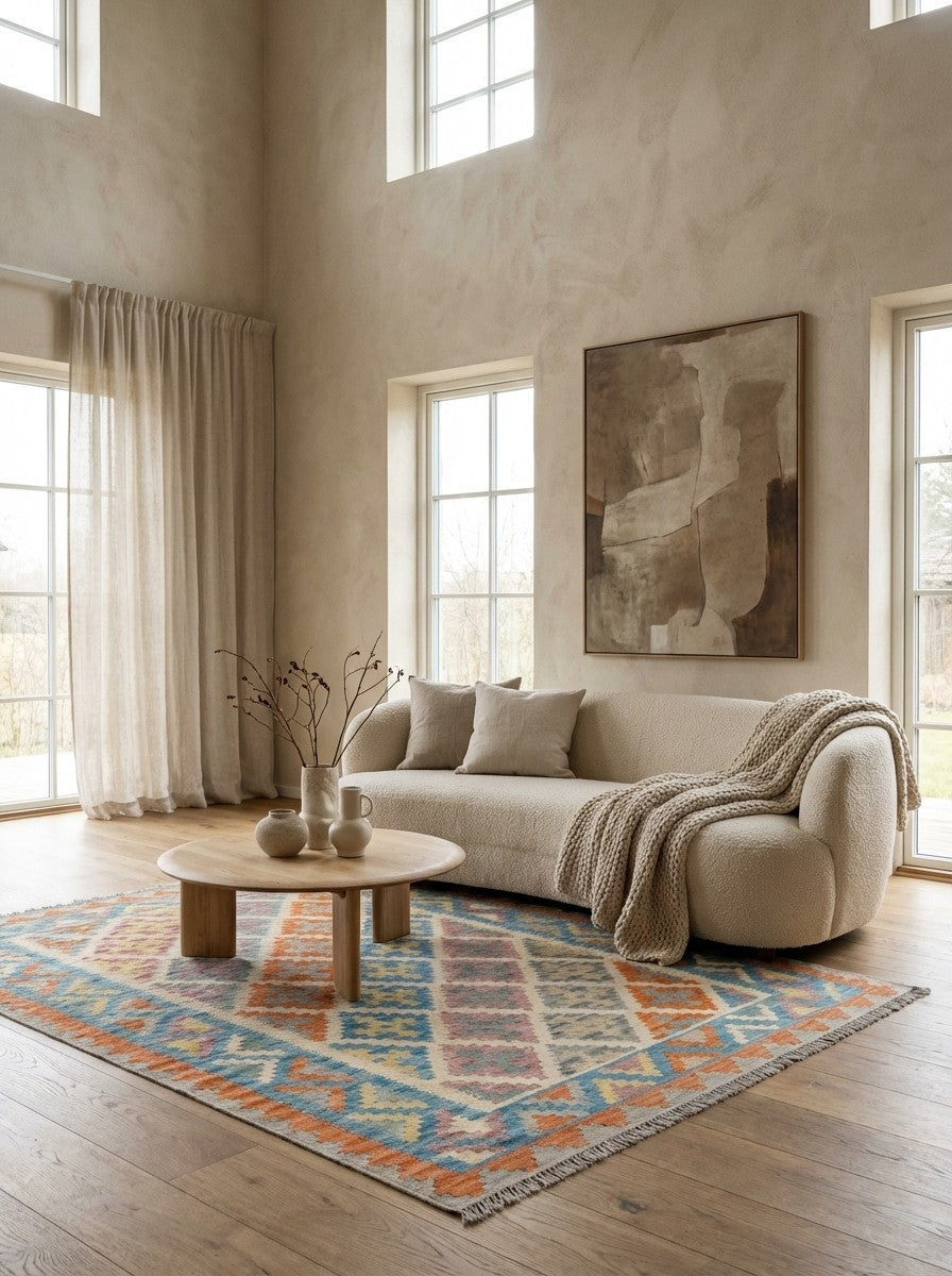 Kelim Gashgai — Handmade, 130x178 cm, Beige, 100% Virgin Wool | Detail view
