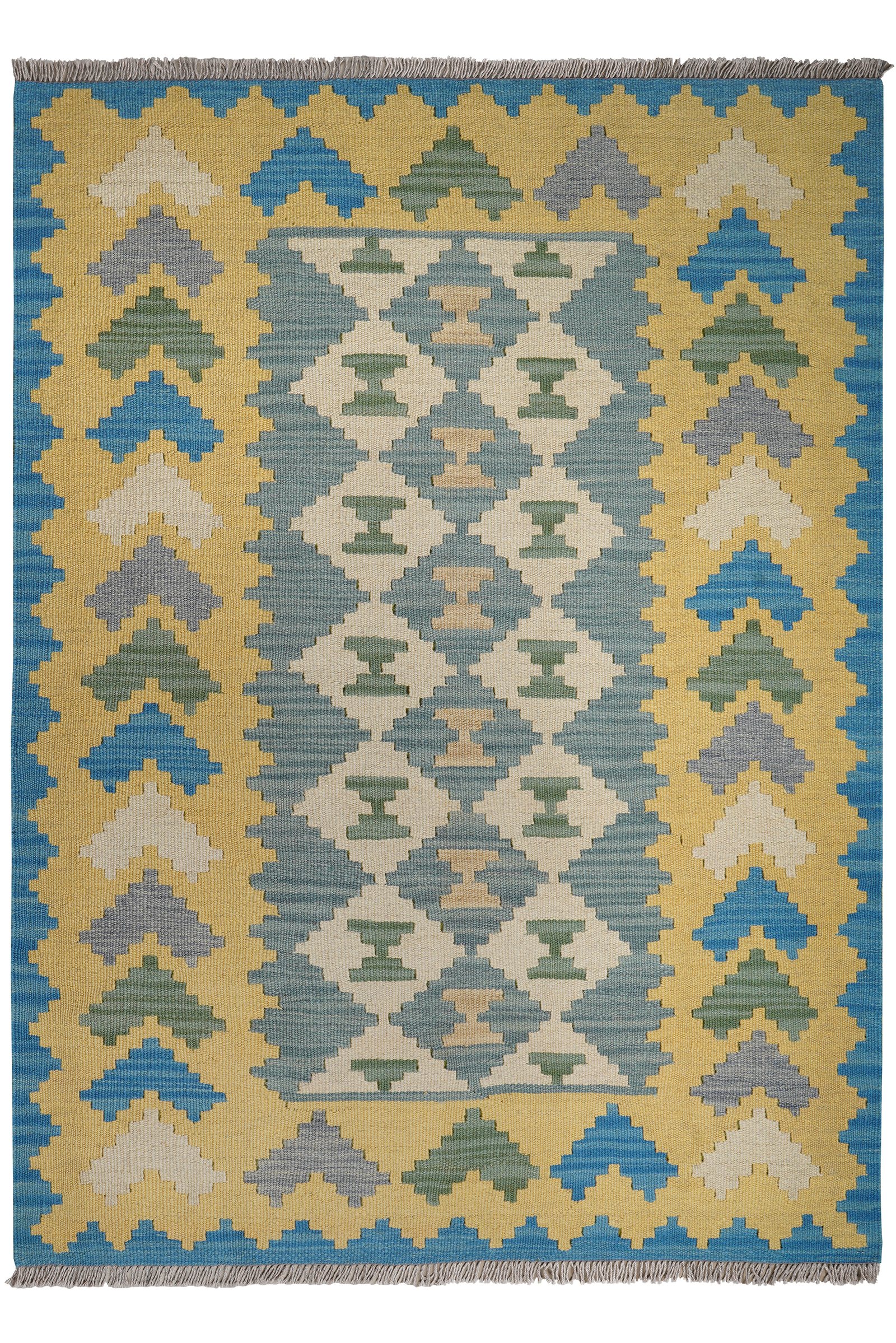 Kelim Gashgai — Handgefertigt, 167x122 cm, Gelb, 100% Virgin Wool | Main view