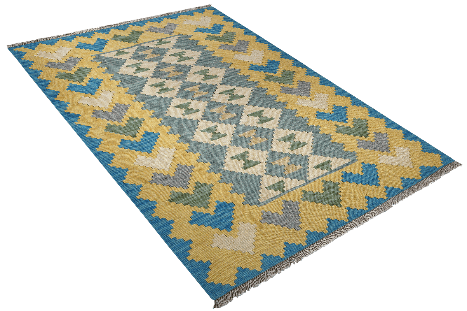 Kelim Gashgai — Handmade, 122x167 cm, Green, 100% Virgin Wool | View 4