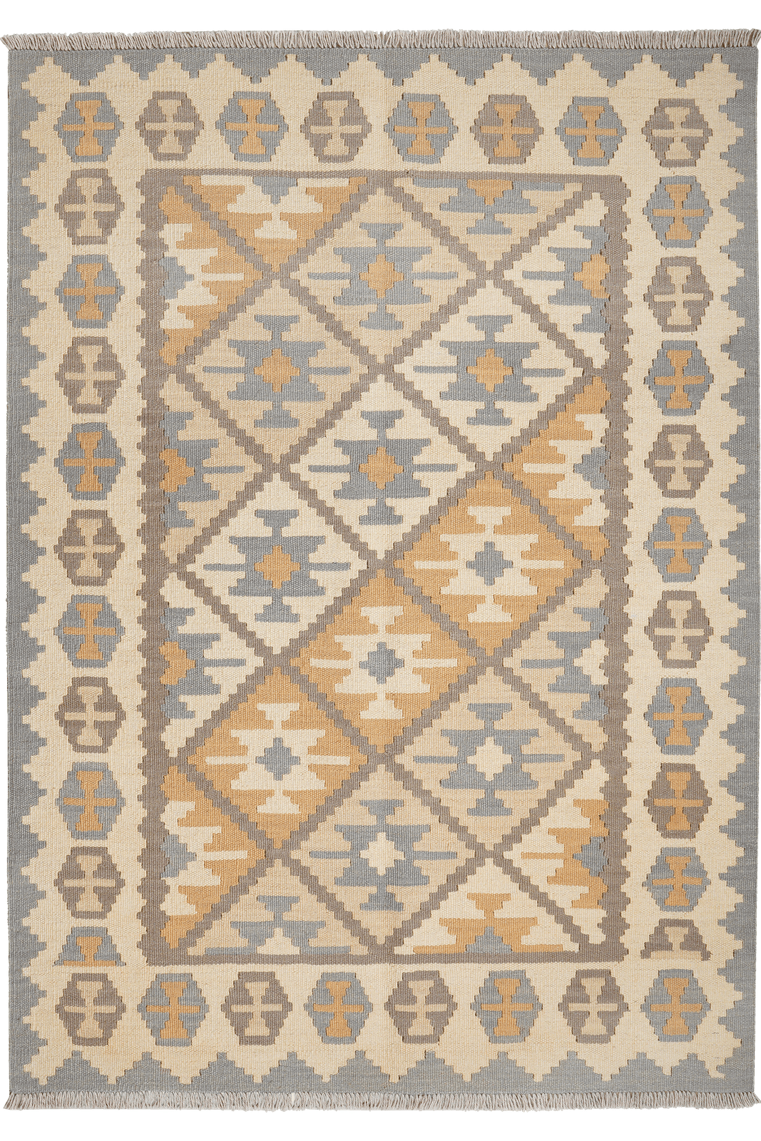 Kelim Gashgai — Handmade, 123x174 cm, Grey, 100% Virgin Wool | Main view