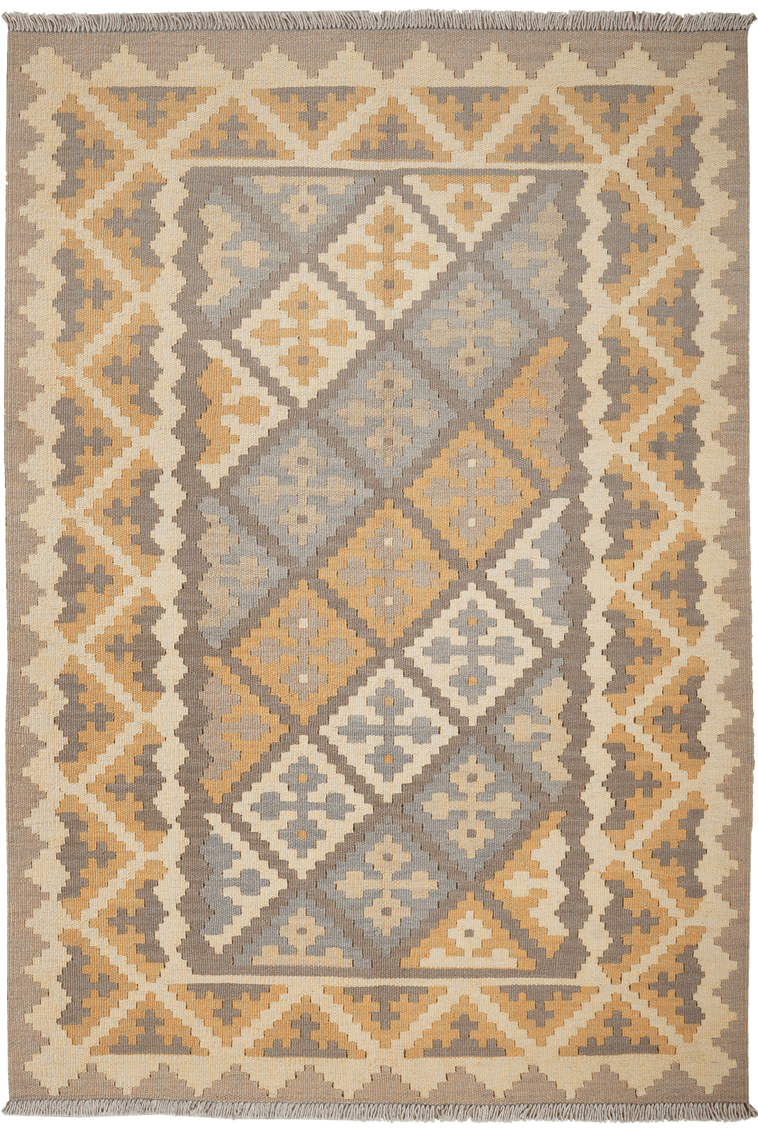 Kelim Gashgai — Handmade, 122x176 cm, Grey, 100% Virgin Wool | Main view