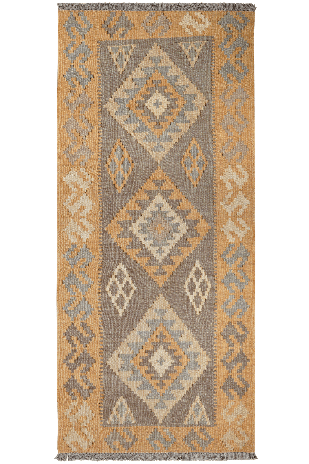 Kelim Gashgai — Handmade, 86x195 cm, Grey, 100% Virgin Wool | Main view