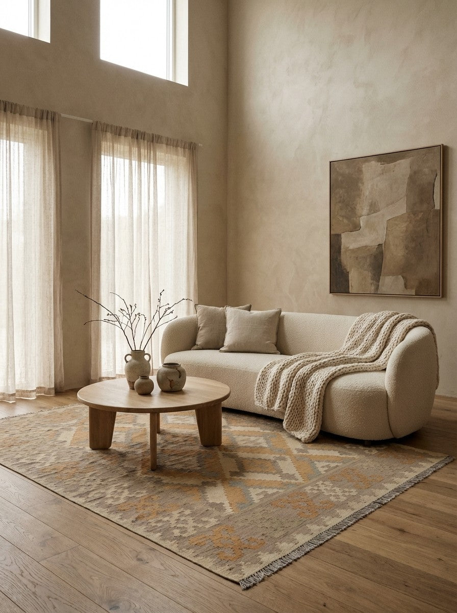 Kelim Gashgai — Handmade, 174x230 cm, Beige, 100% Virgin Wool | Detail view