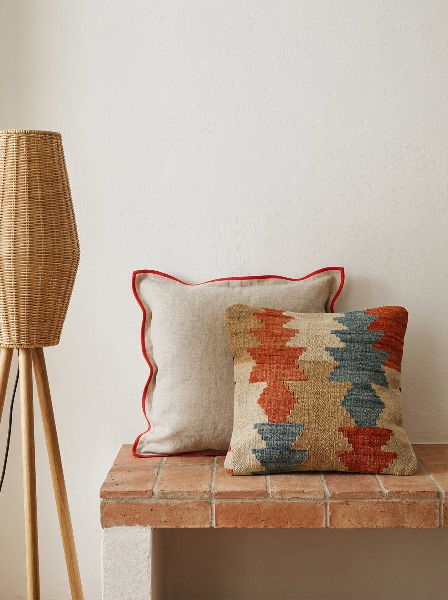 Kelim Kissen — Handgefertigt, 40x40 cm, Bunt, 100% Virgin Wool | Back view