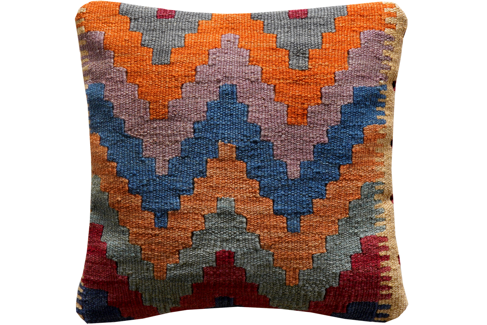 Kelim Kissen — Handgefertigt, 40x40 cm, Bunt, 100% Virgin Wool | Main view