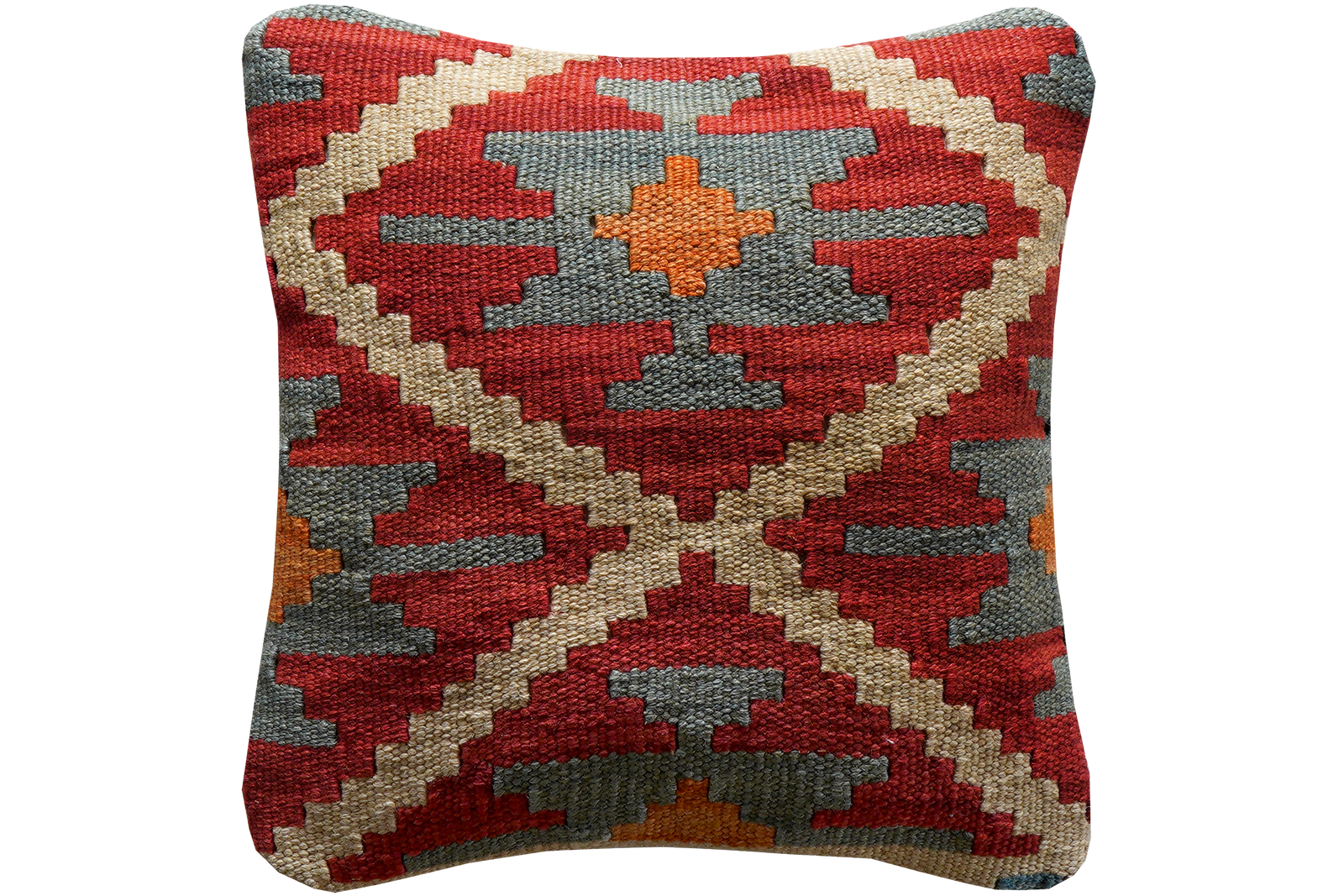 Kelim Kissen — Handgefertigt, 40x40 cm, Bunt, 100% Virgin Wool | Main view