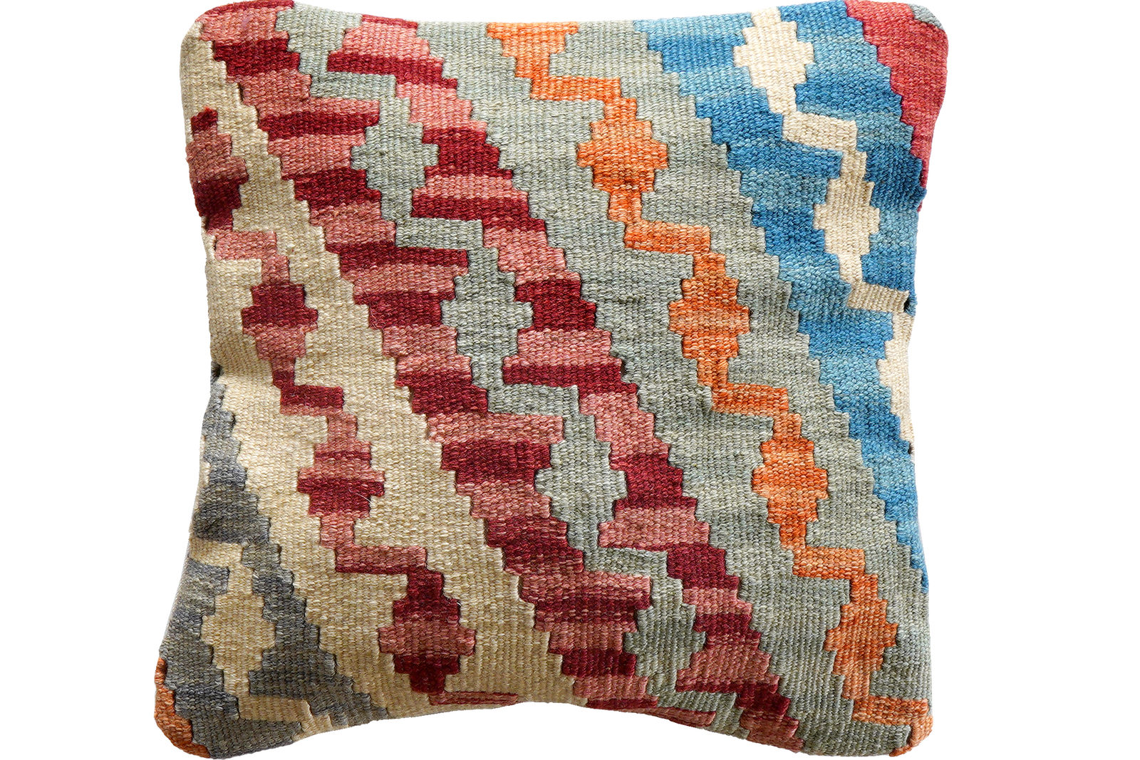 Kelim Kissen — Handgefertigt, 40x40 cm, Bunt, 100% Virgin Wool | Main view
