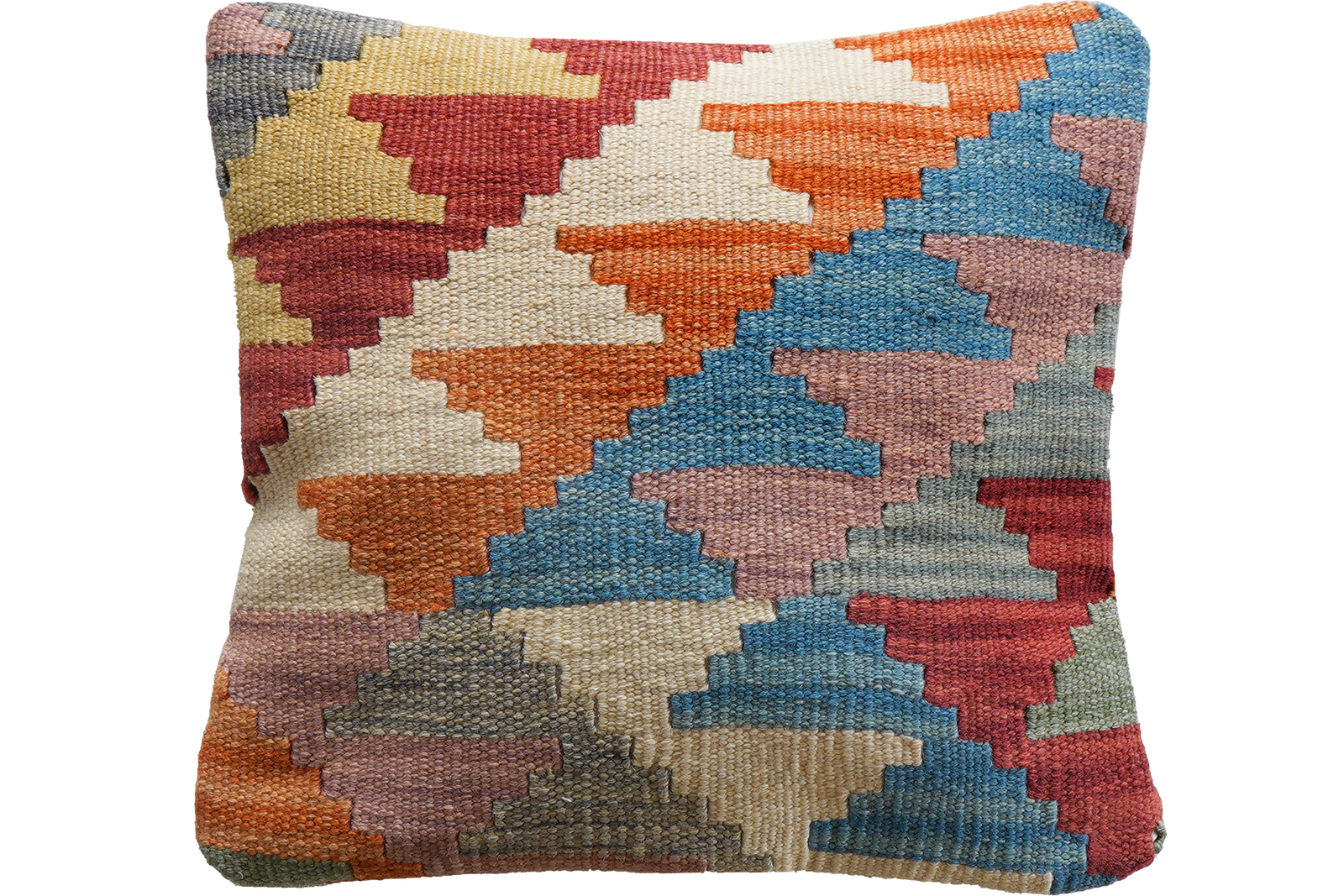 Kelim Kissen — Handgefertigt, 40x40 cm, Bunt, 100% Virgin Wool | Main view