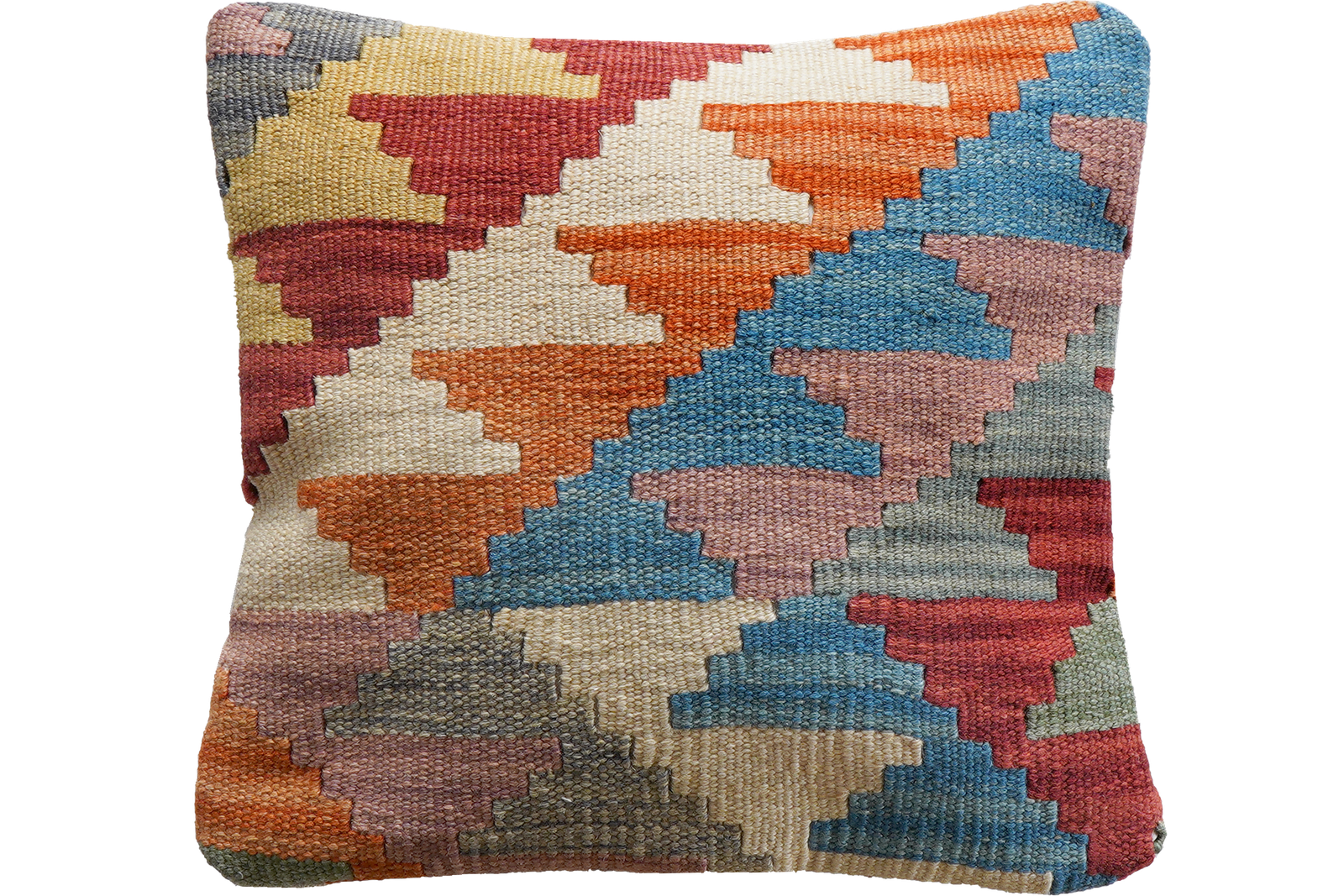 Kelim Kissen — Handmade, 40x40 cm, Multicolor, 100% Virgin Wool | Main view