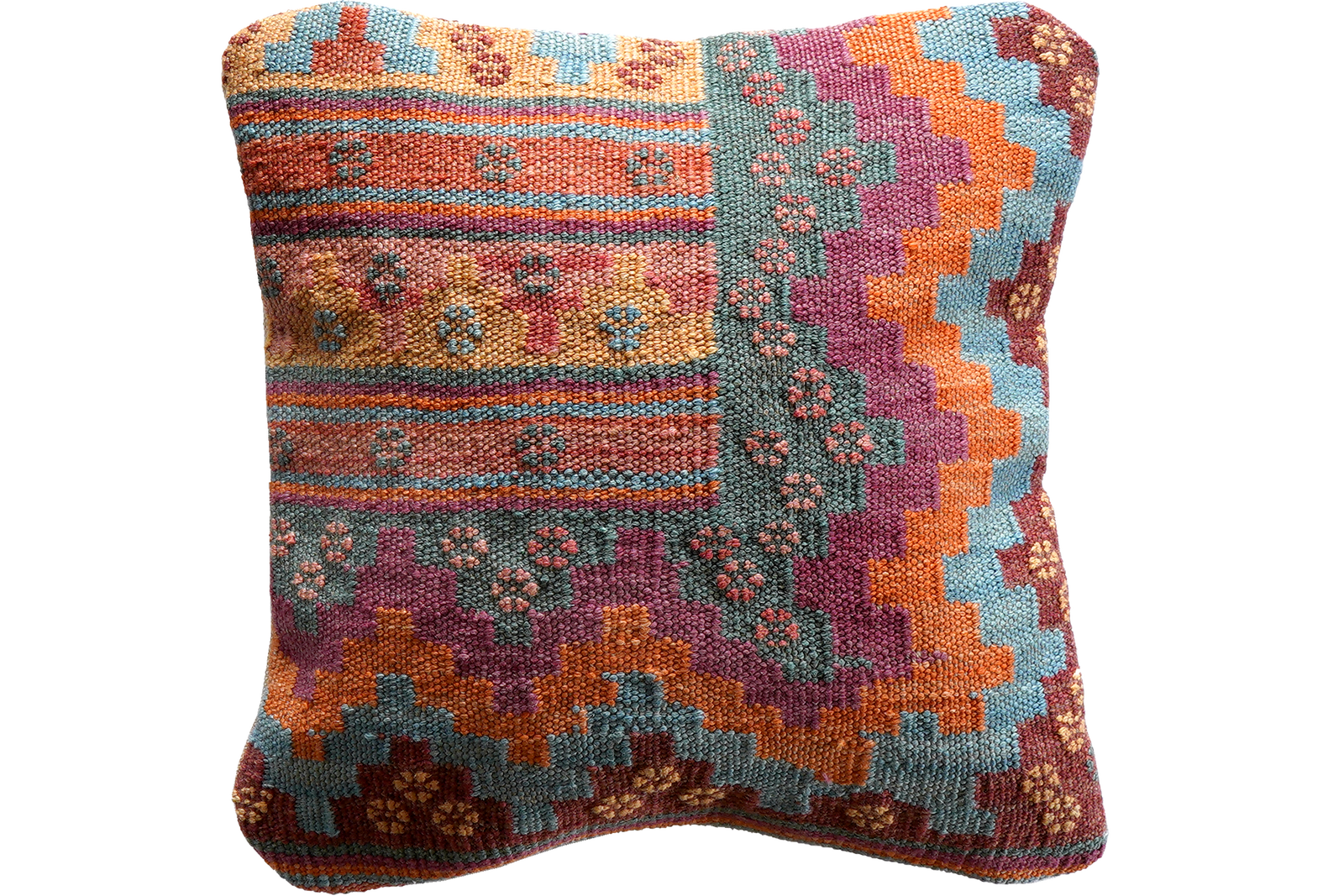 Kelim Kissen — Handgefertigt, 40x40 cm, Bunt, 100% Virgin Wool | Main view