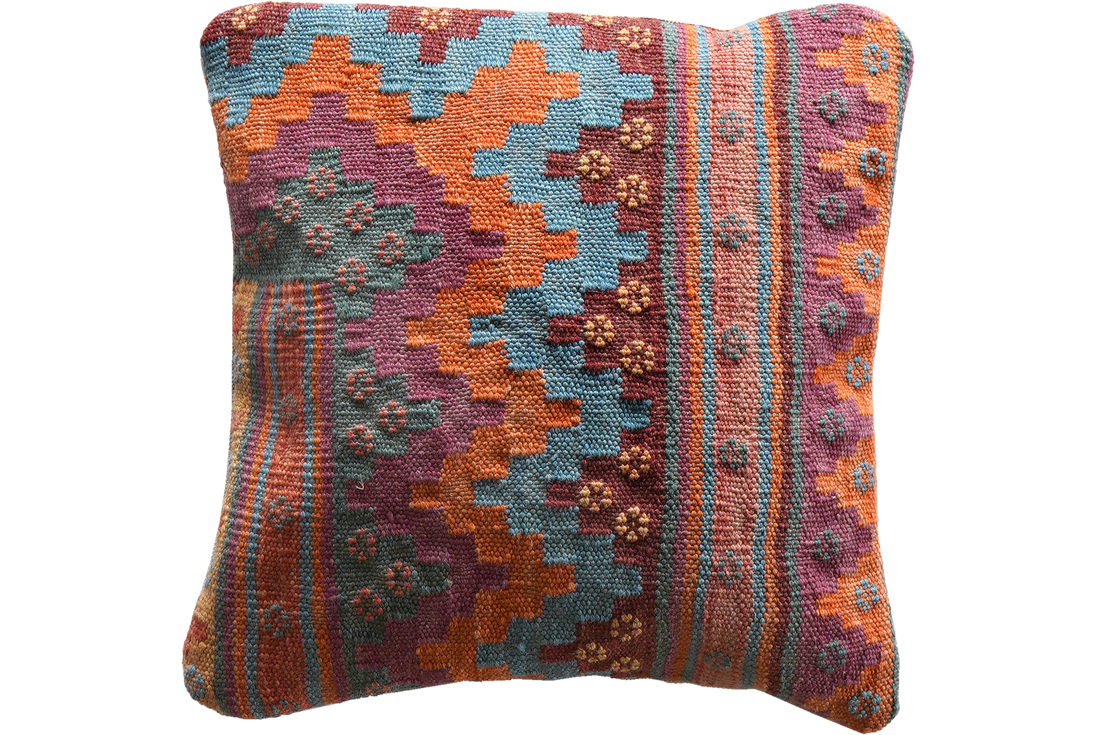 Kelim Kissen — Handgefertigt, 40x40 cm, Bunt, 100% Virgin Wool | Main view
