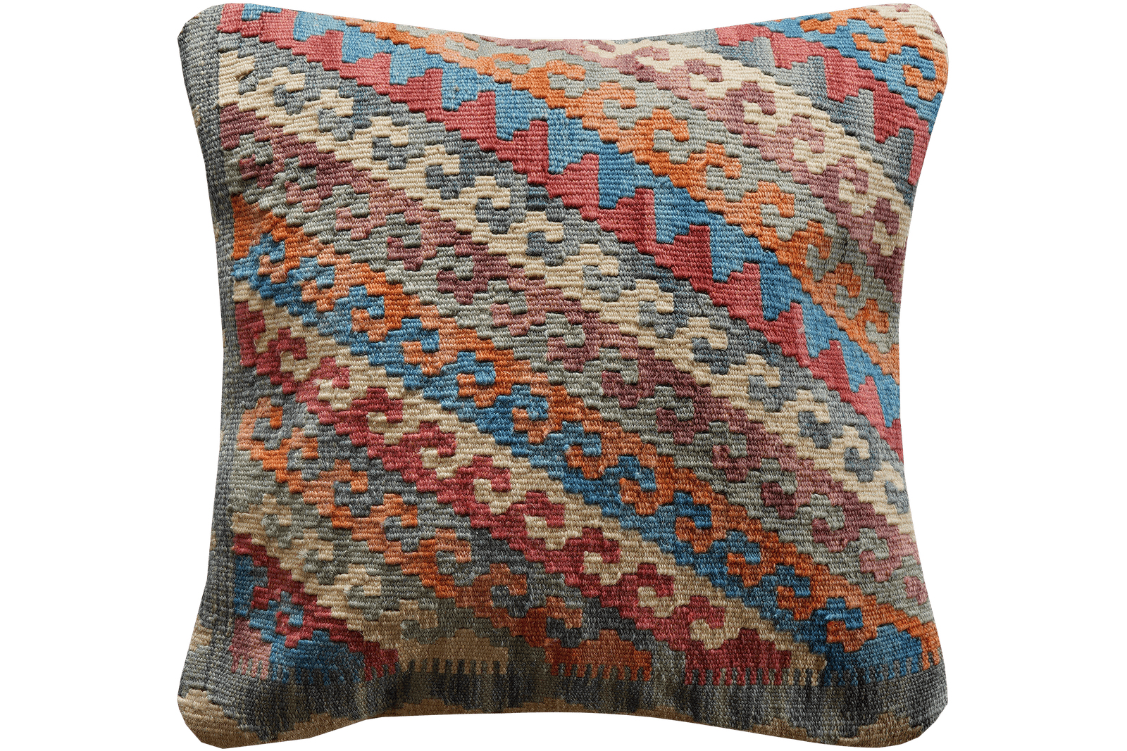 Kelim Kissen — Handmade, 50x50 cm, Multicolor, 100% Virgin Wool | Main view