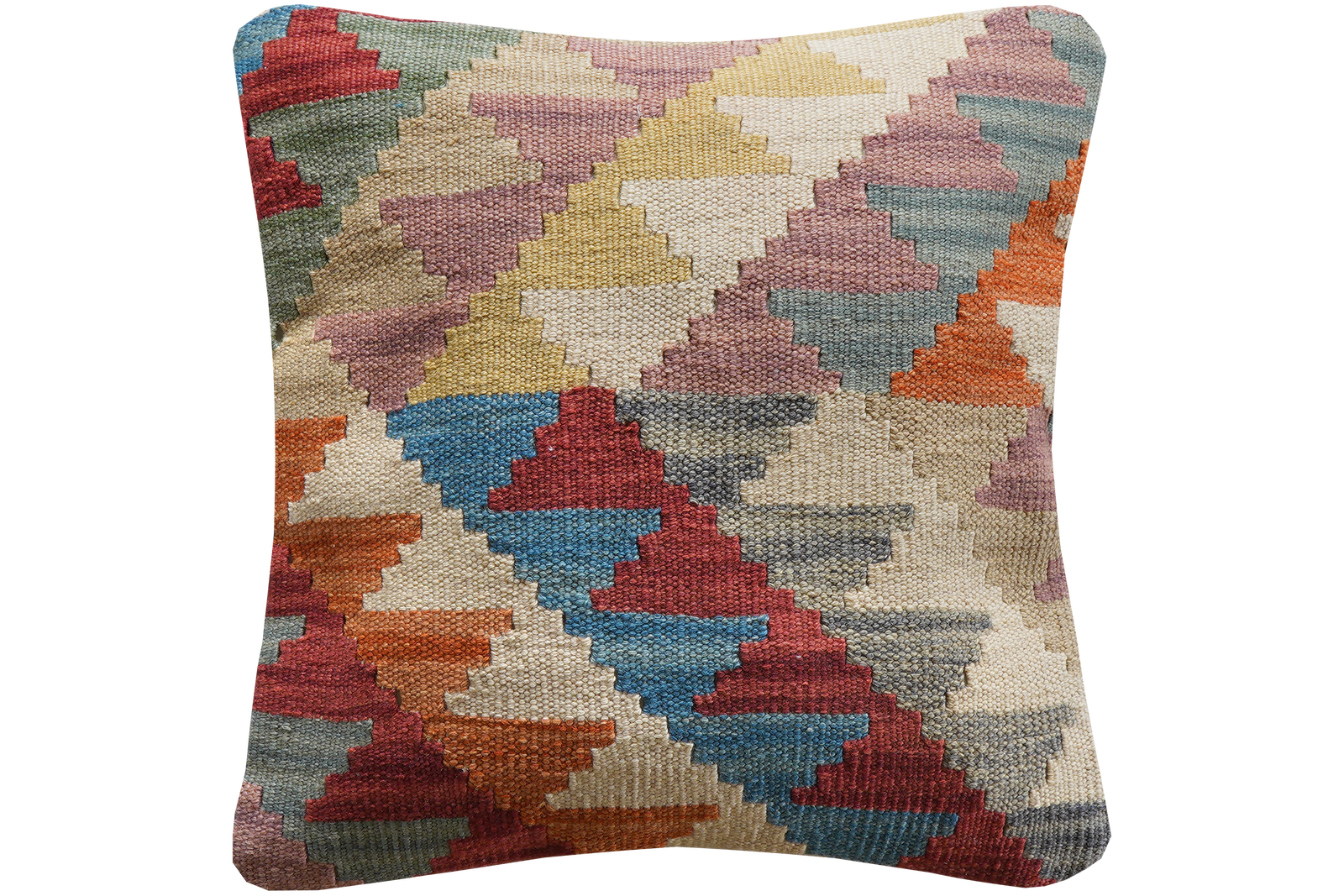 Kelim Kissen — Handgefertigt, 50x50 cm, Bunt, 100% Virgin Wool | Main view