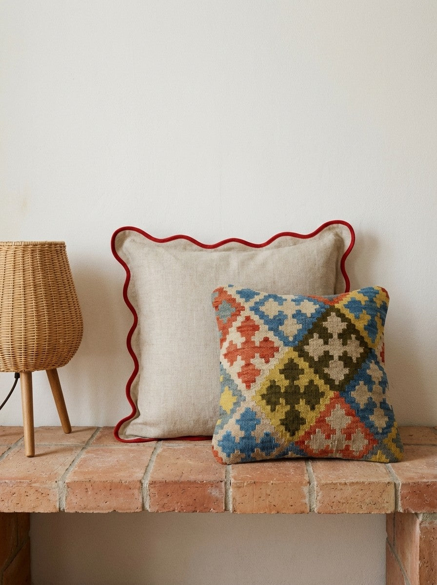 Kelim Kissen — Handmade, 50x50 cm, Multicolor, 100% Virgin Wool | Back view
