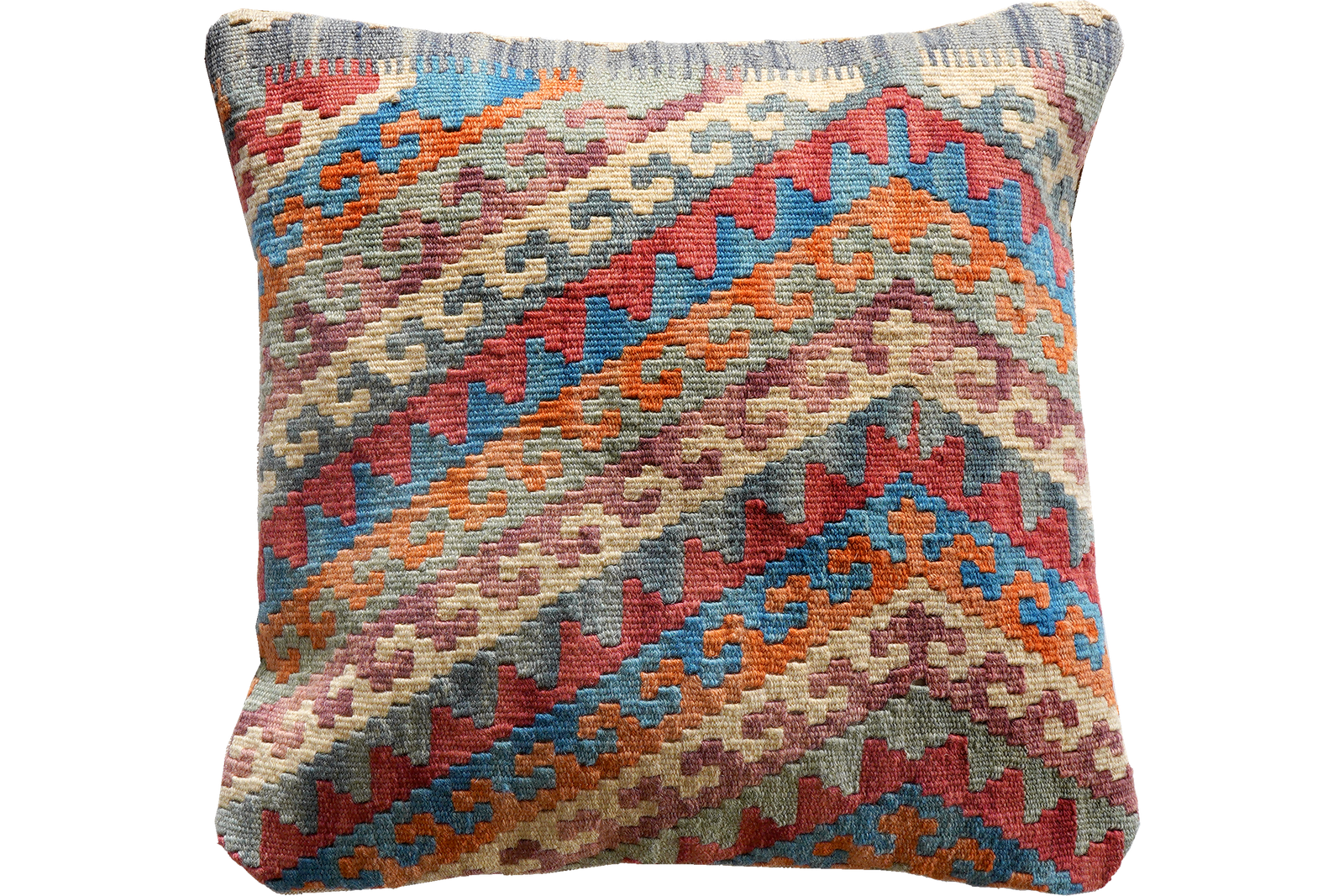 Kelim Kissen — Handmade, 50x50 cm, Multicolor, 100% Virgin Wool | Main view