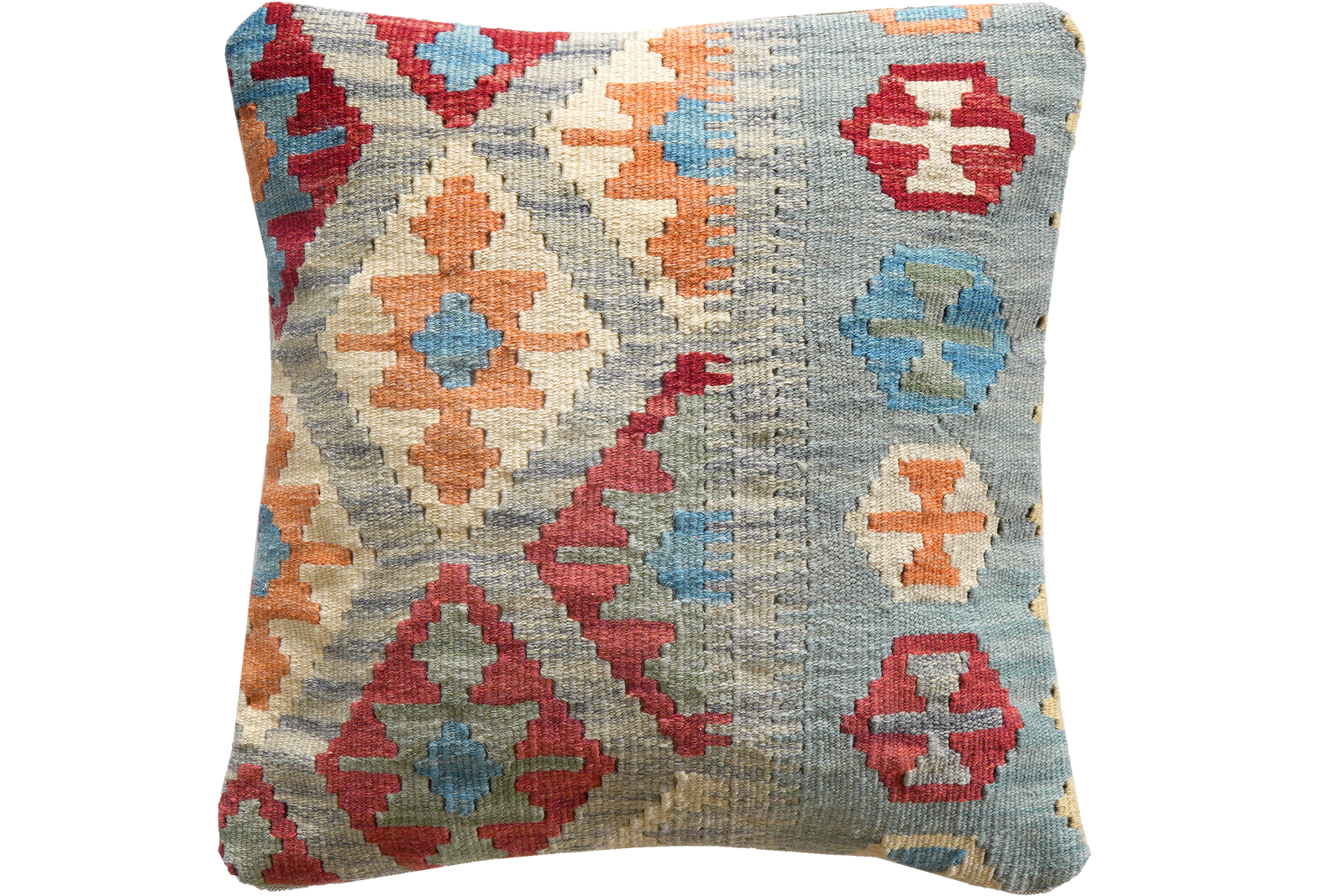 Kelim Kissen — Handgefertigt, 50x50 cm, Bunt, 100% Virgin Wool | Main view