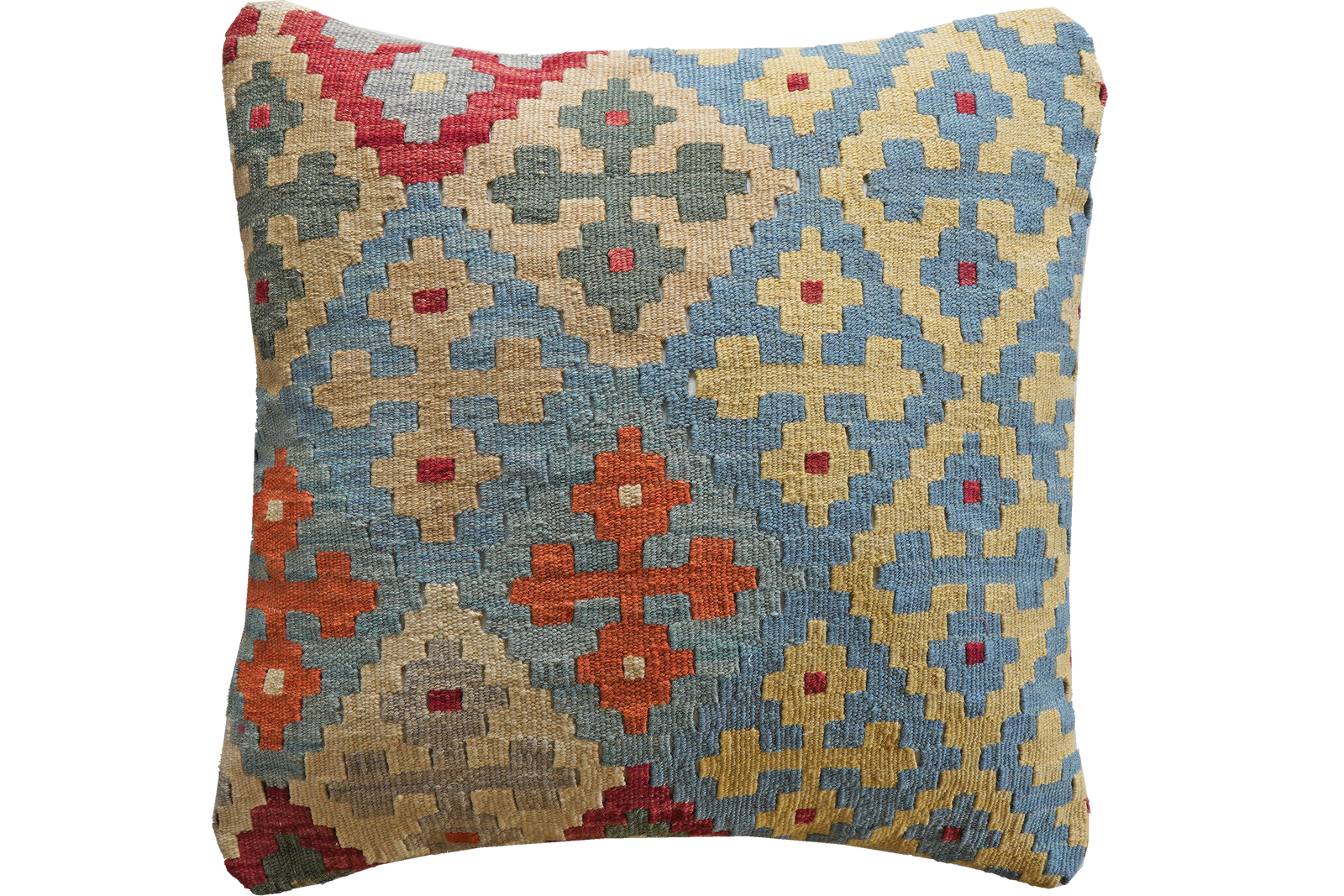 Kelim Kissen — Handgefertigt, 65x65 cm, Bunt, 100% Virgin Wool | Main view