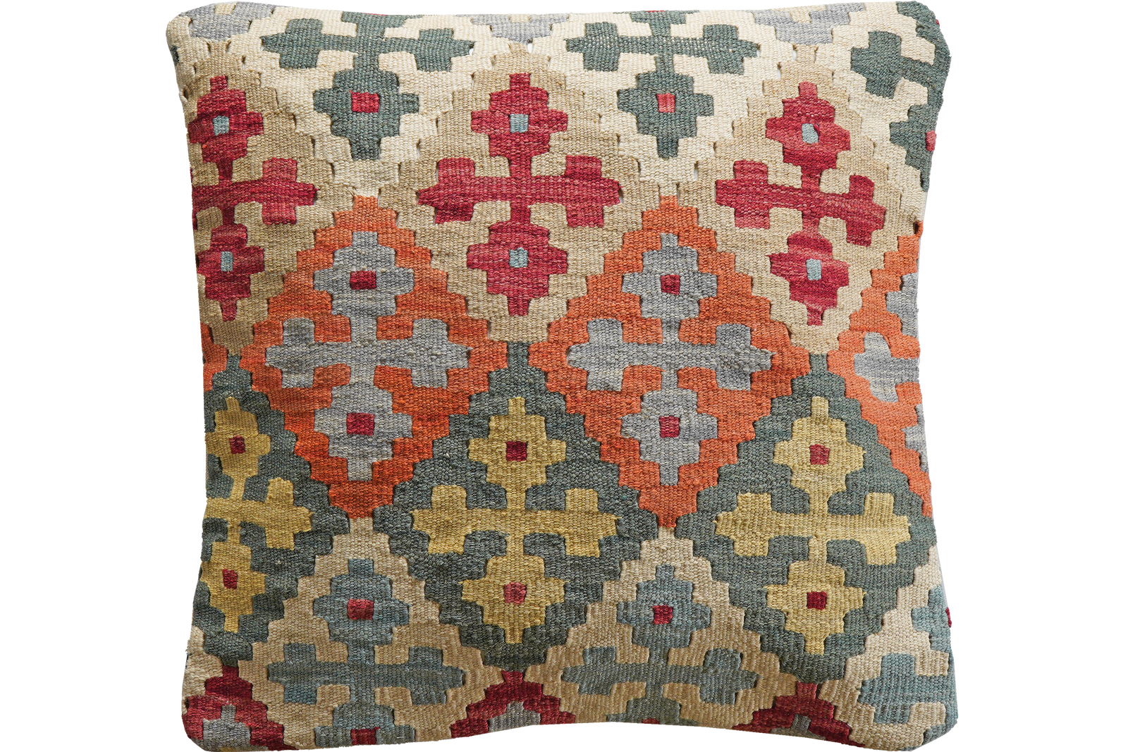 Kelim Kissen — Handgefertigt, 65x65 cm, Bunt, 100% Virgin Wool | Main view