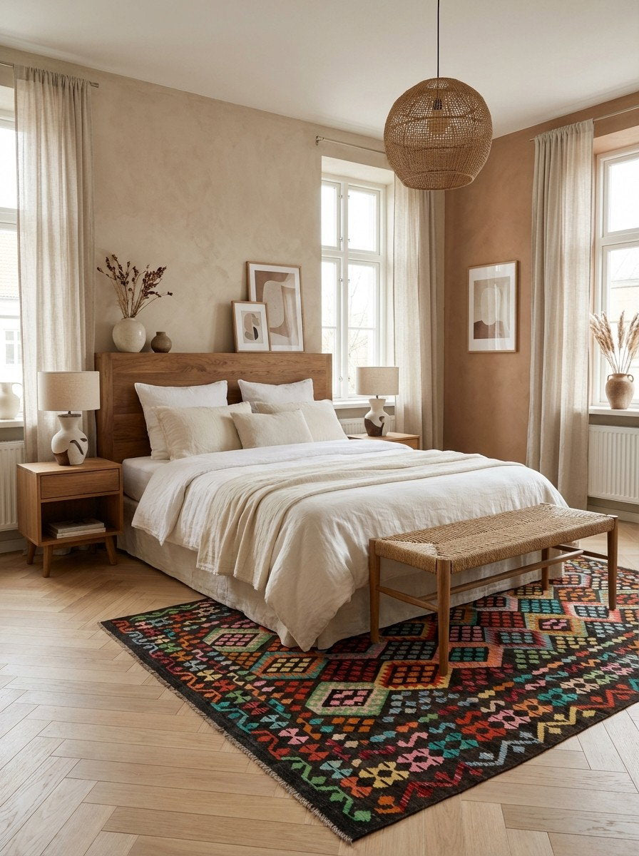 Kelim Ayla — Handgefertigt, 293x206 cm, Schwarz, 100% Virgin Wool | Detail view