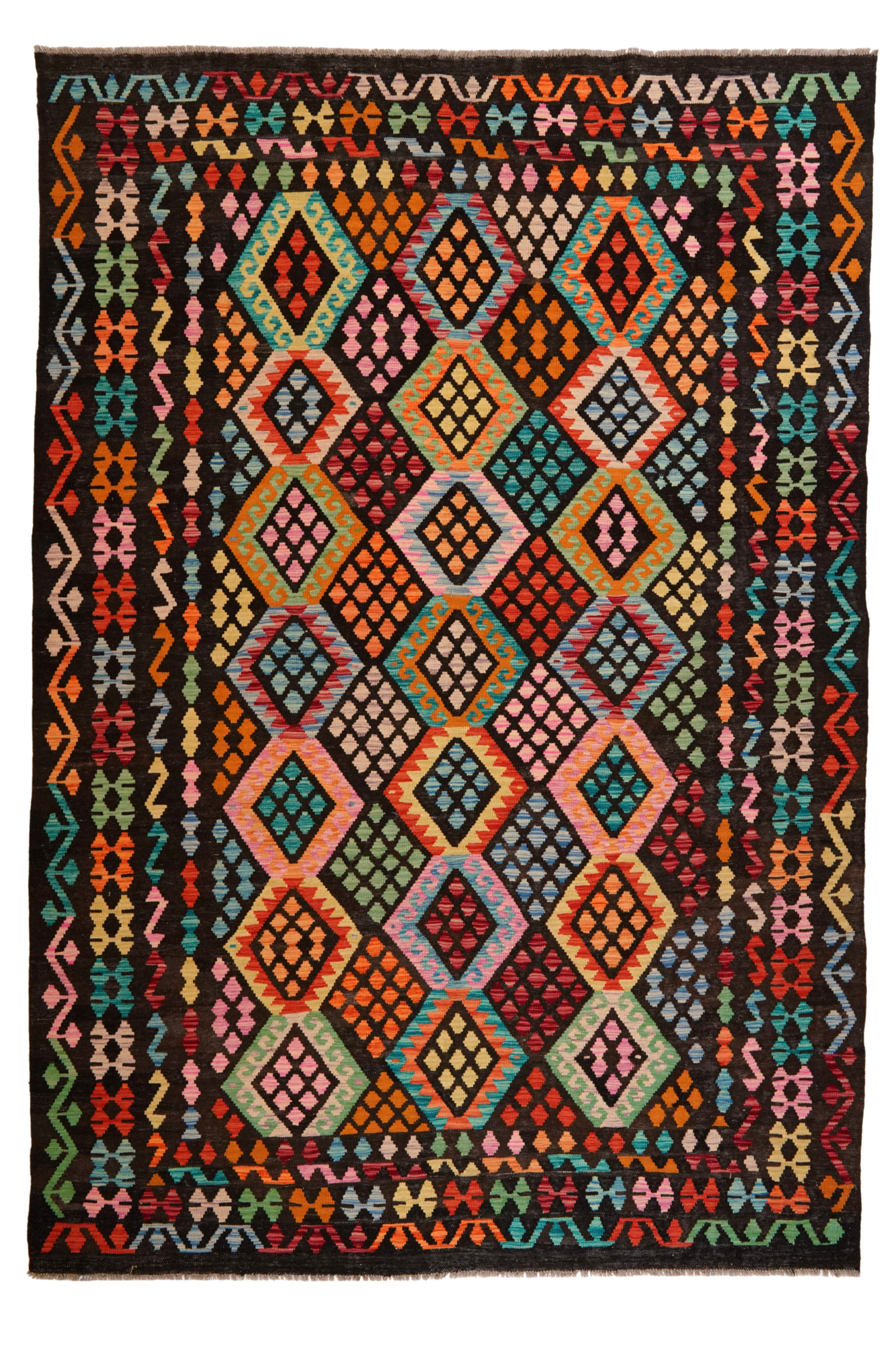 Kelim Ayla — Handgefertigt, 293x206 cm, Schwarz, 100% Virgin Wool | Main view