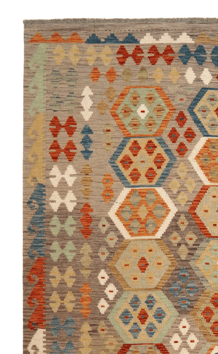 Kelim — Handmade, 207x304 cm, Grey, 100% Virgin Wool | View 3