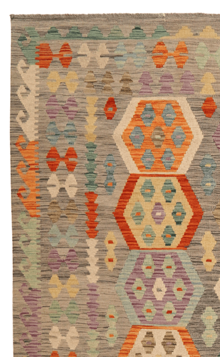 Kelim — Handmade, 206x293 cm, Grey, 100% Virgin Wool | View 3