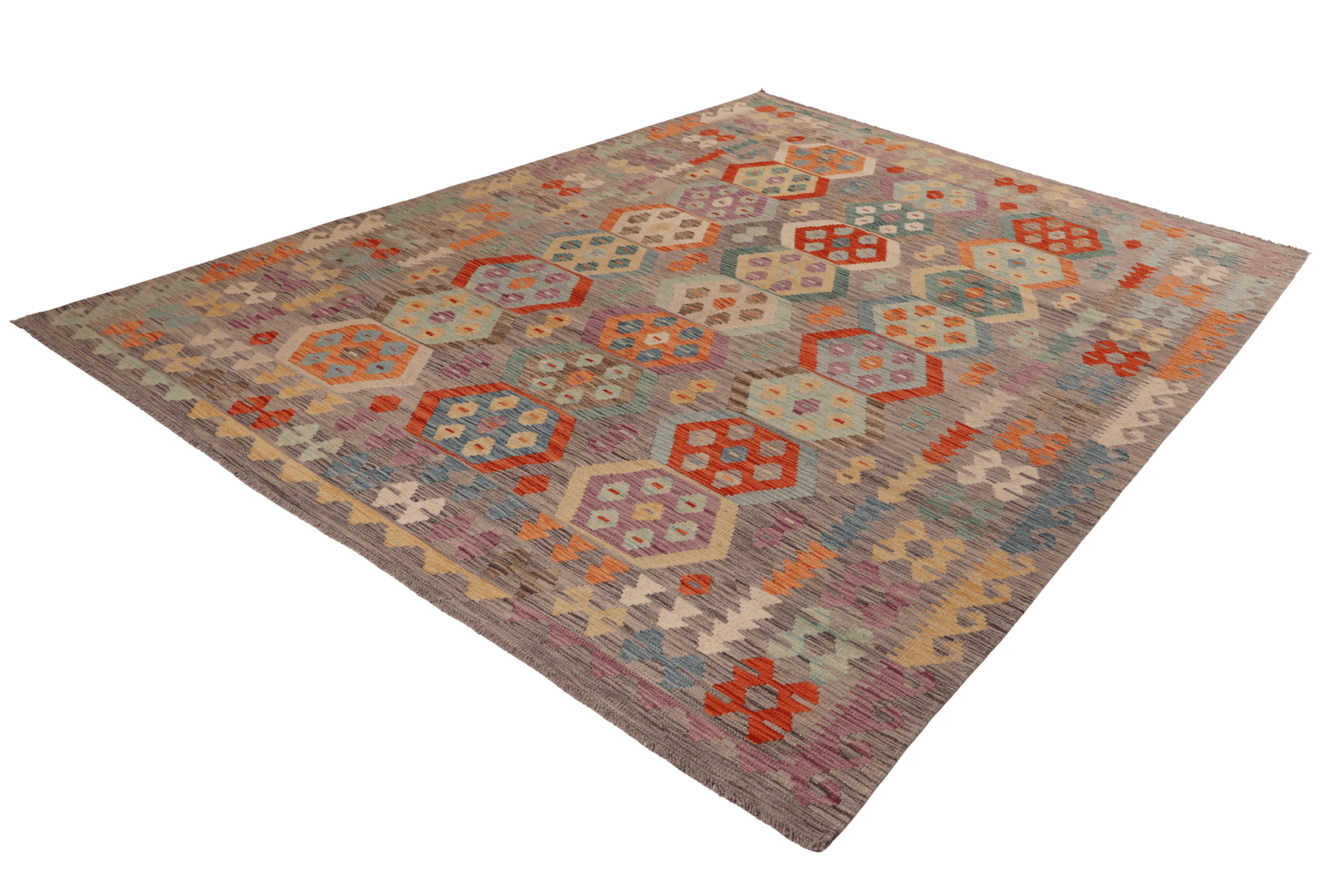 Kelim — Handmade, 206x293 cm, Grey, 100% Virgin Wool | View 6