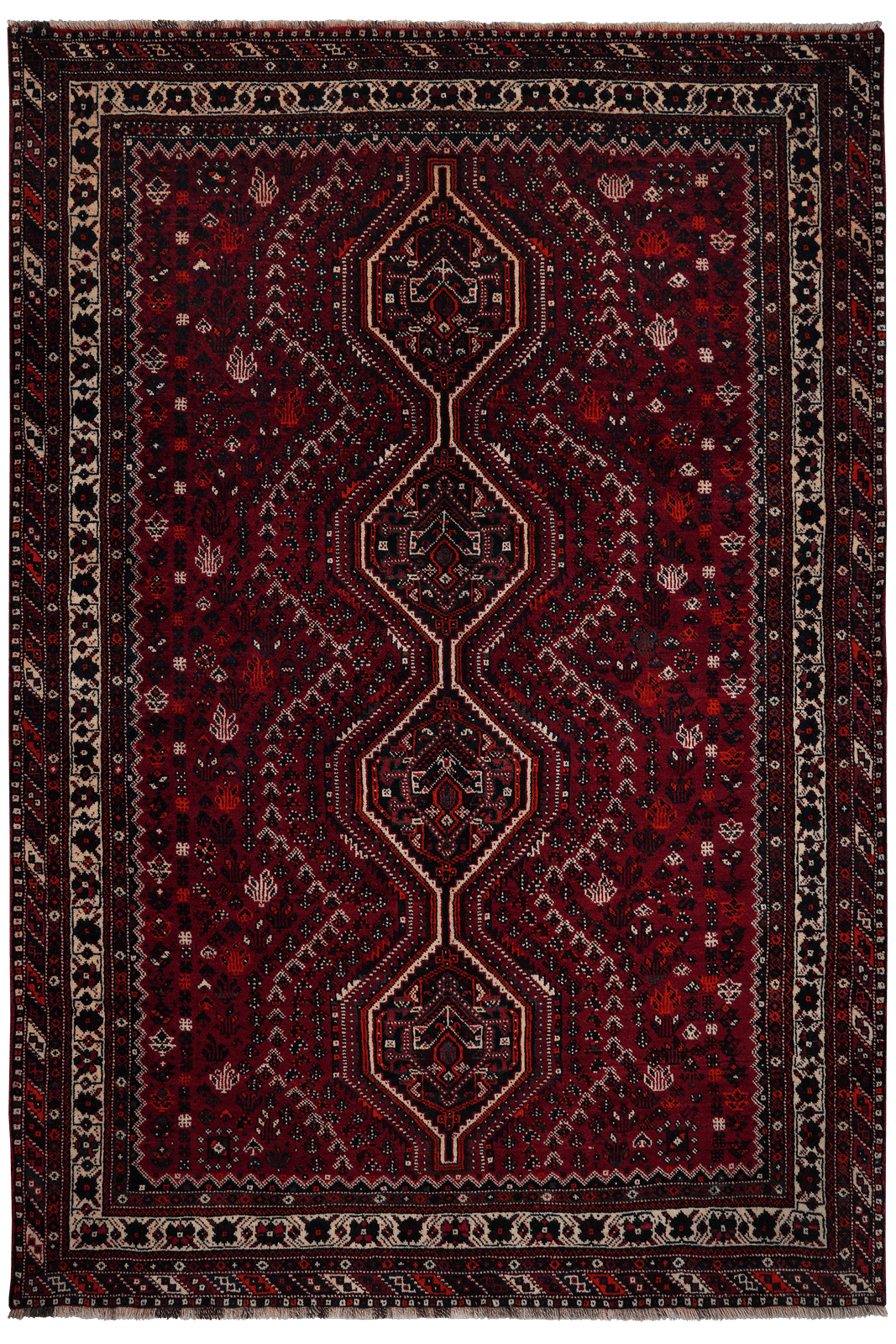 Shiraz — Hand-knotted, 209x308 cm, Red, 100% Virgin Wool | Main view