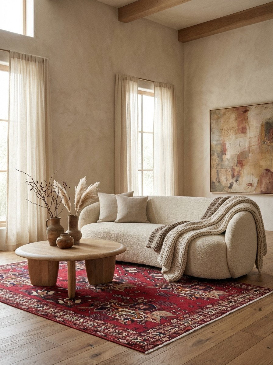 Afshar — Handgefertigt, 182x136 cm, Beige, 100% Virgin Wool | Detail view