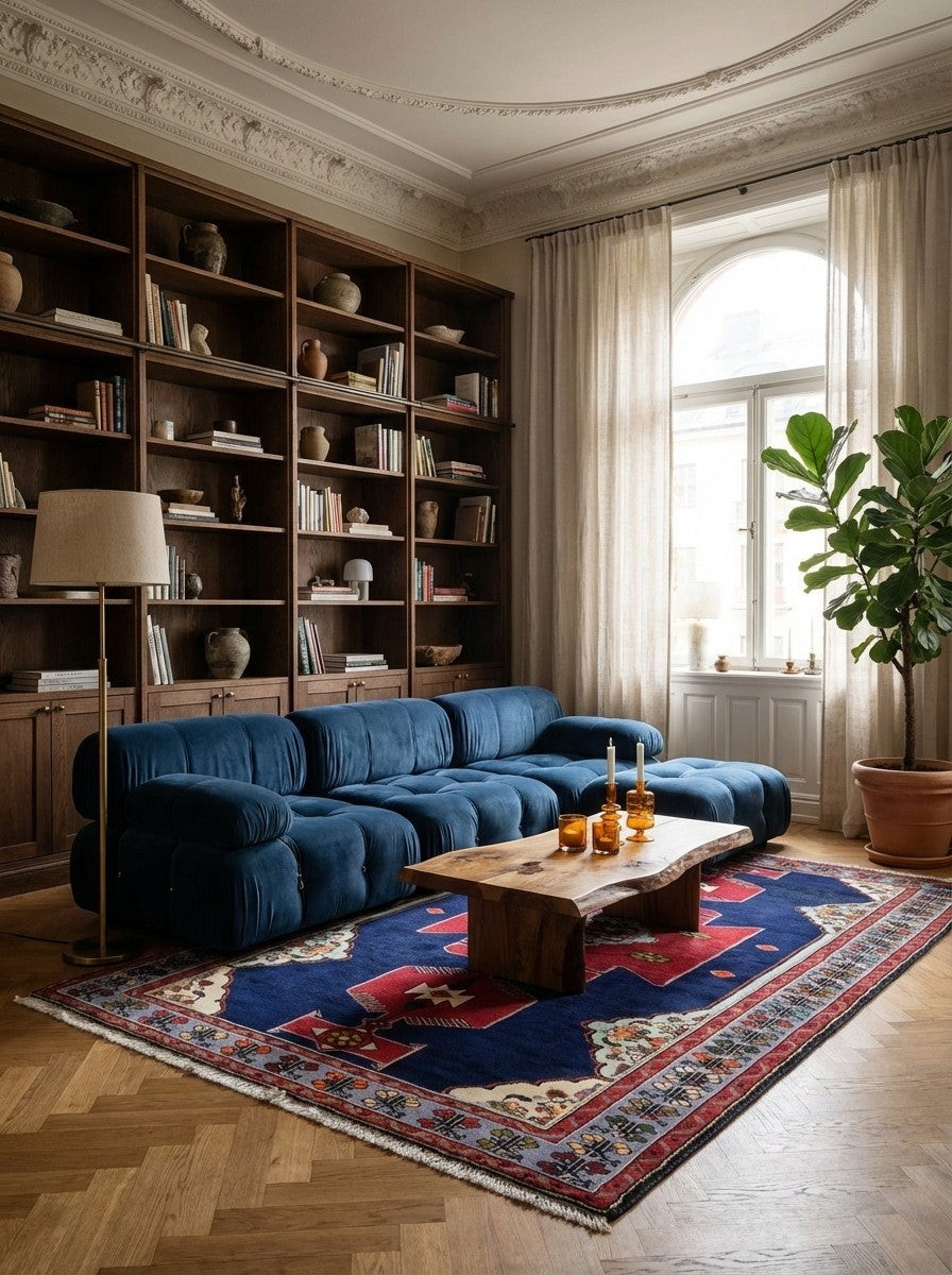 Tarom — Hand-knotted, 125x199 cm, Blue, 100% Virgin Wool | Back view