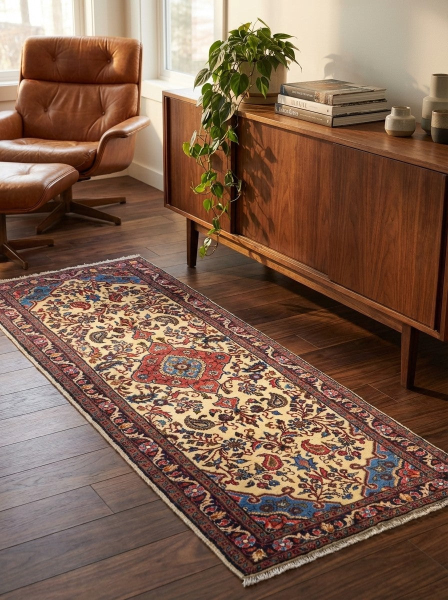 Mehreban — Hand-knotted, 78x185 cm, Beige, 100% Virgin Wool | Back view