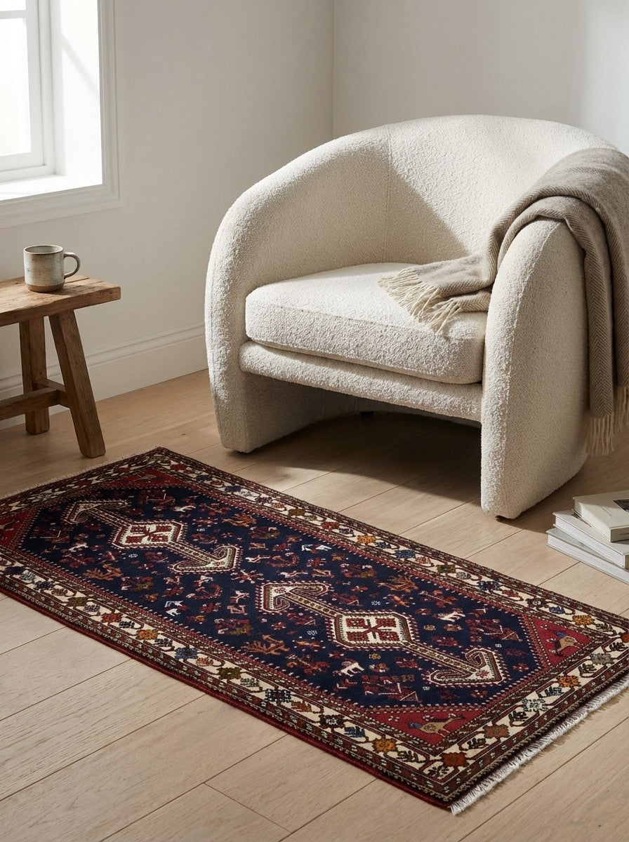 Nasrabad — Hand-knotted, 82x195 cm, Blue, 100% Virgin Wool | Detail view