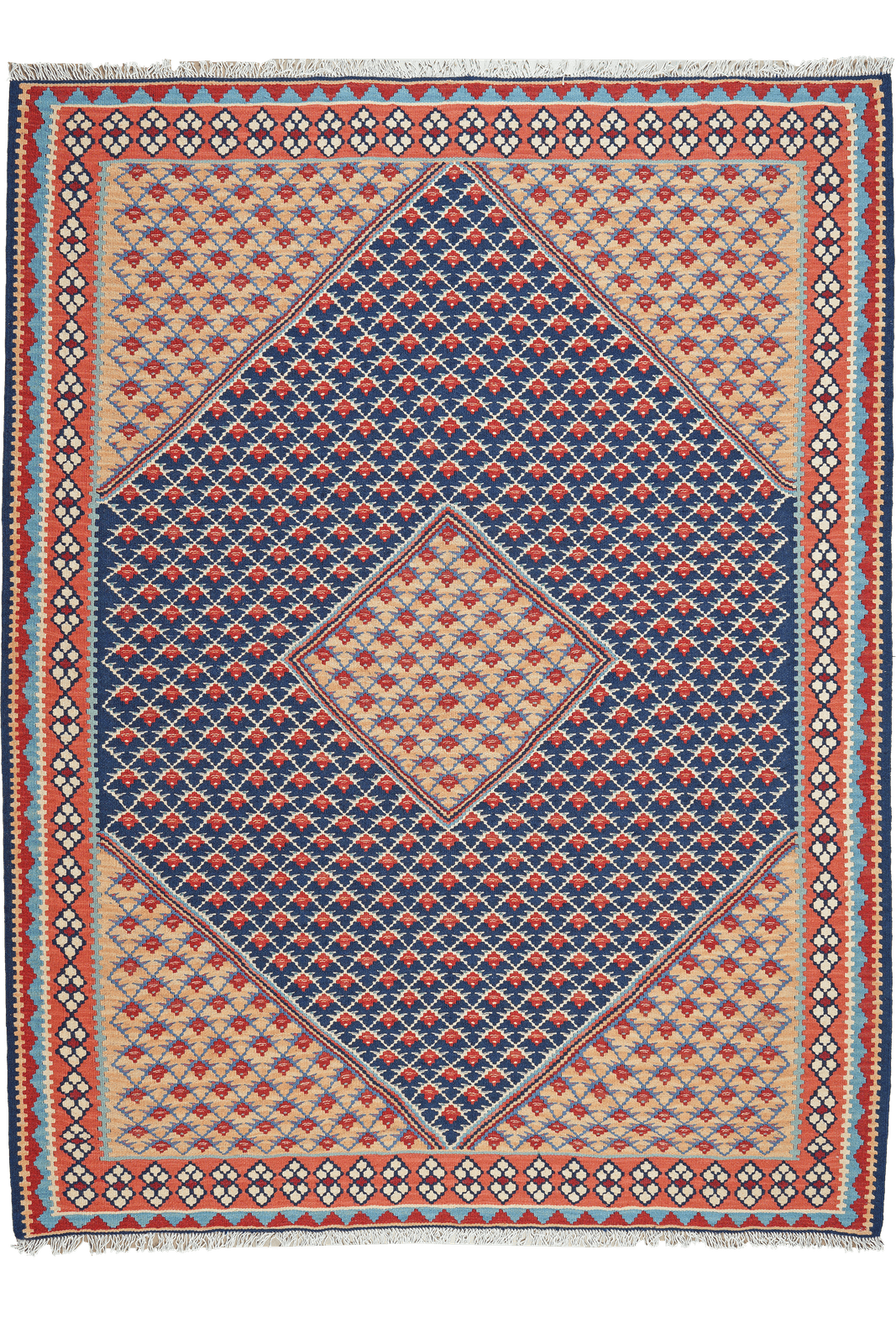 Kelim Senneh — Handmade, 151x198 cm, Blue, 100% Virgin Wool | Main view