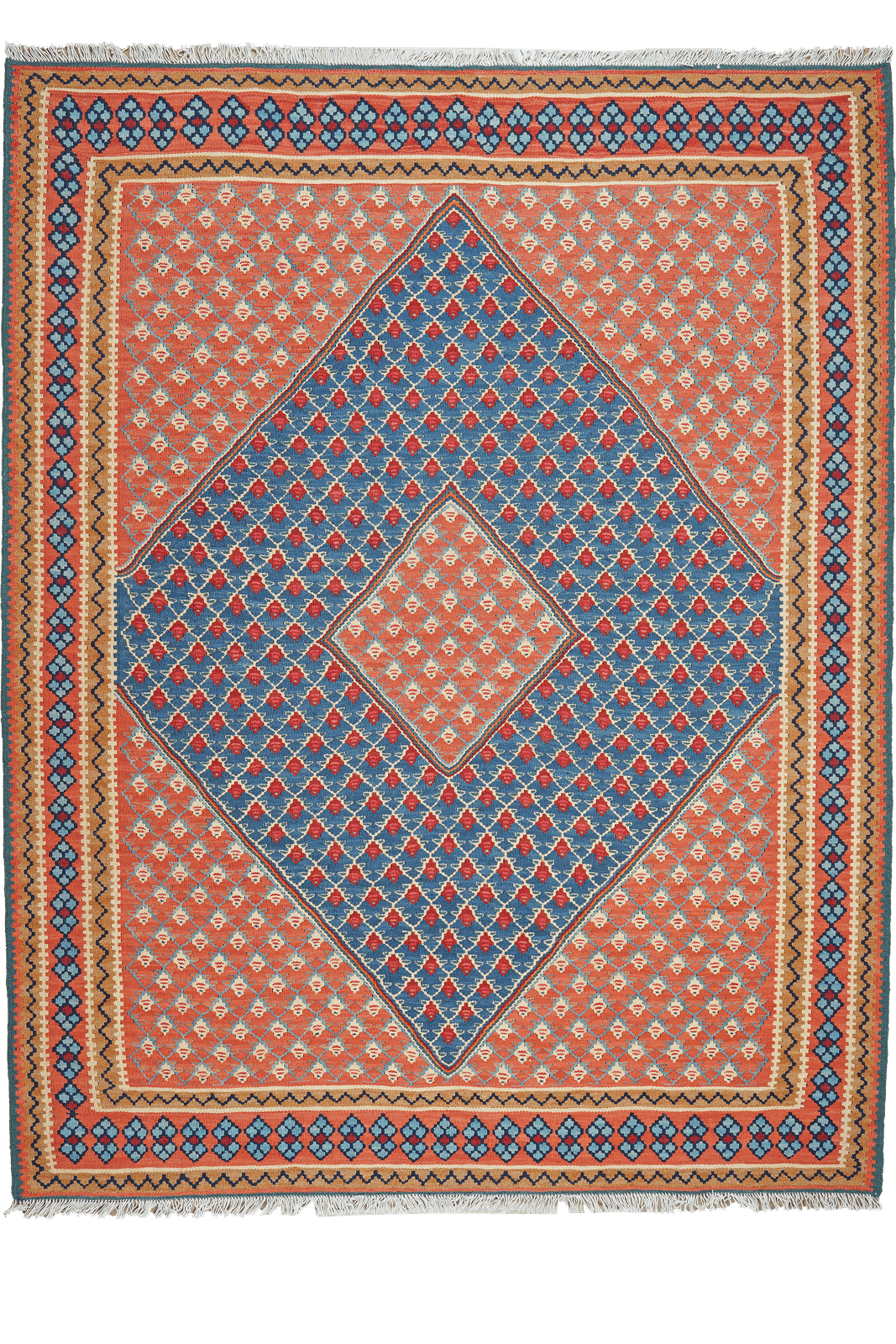 Kelim Senneh — Handmade, 154x198 cm, Blue, 100% Virgin Wool | Main view