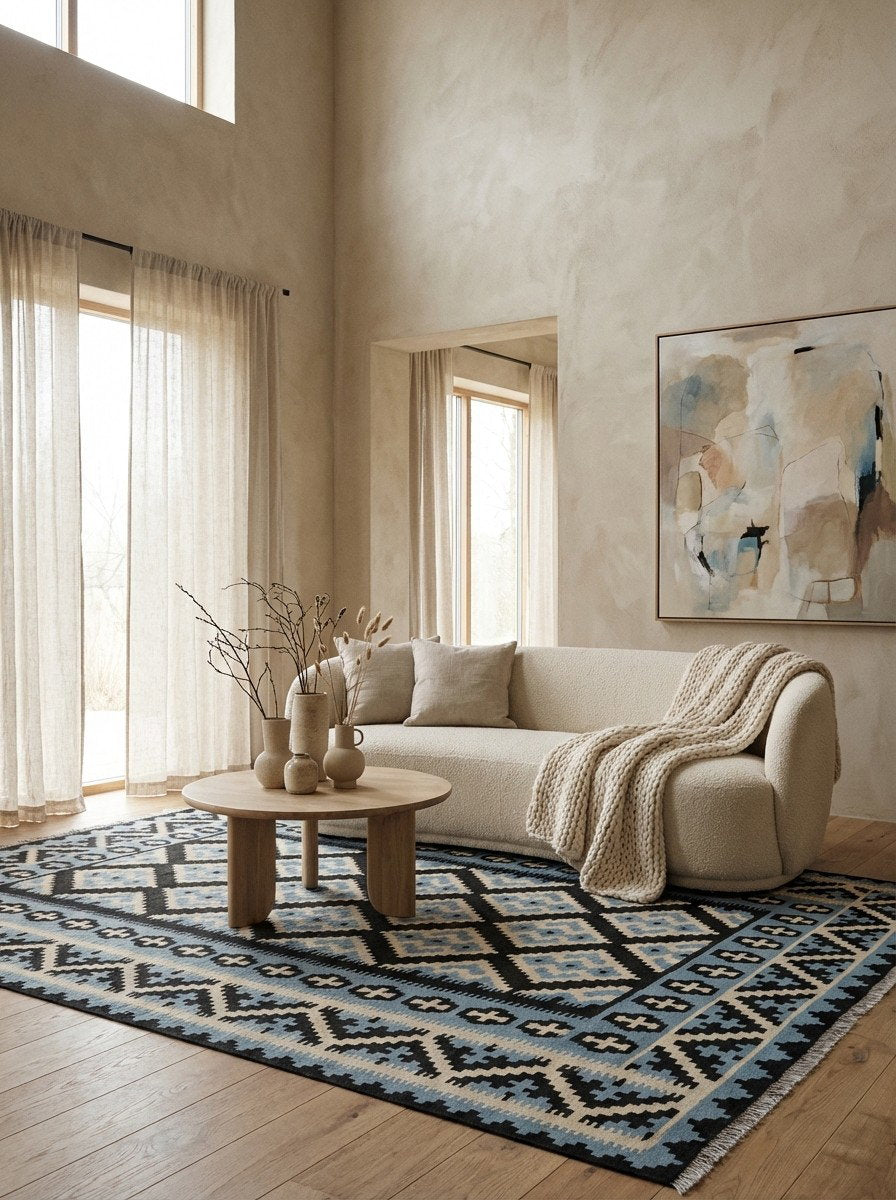 Kelim Gashgai — Handgefertigt, 236x178 cm, Beige, 100% Virgin Wool | Detail view