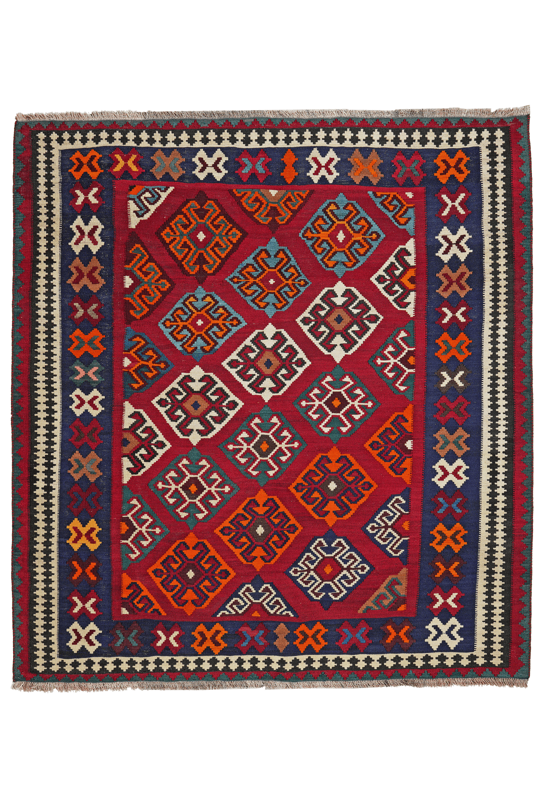 Kelim Gashgai Old — Handmade, 158x172 cm, Red, 100% Virgin Wool | Main view