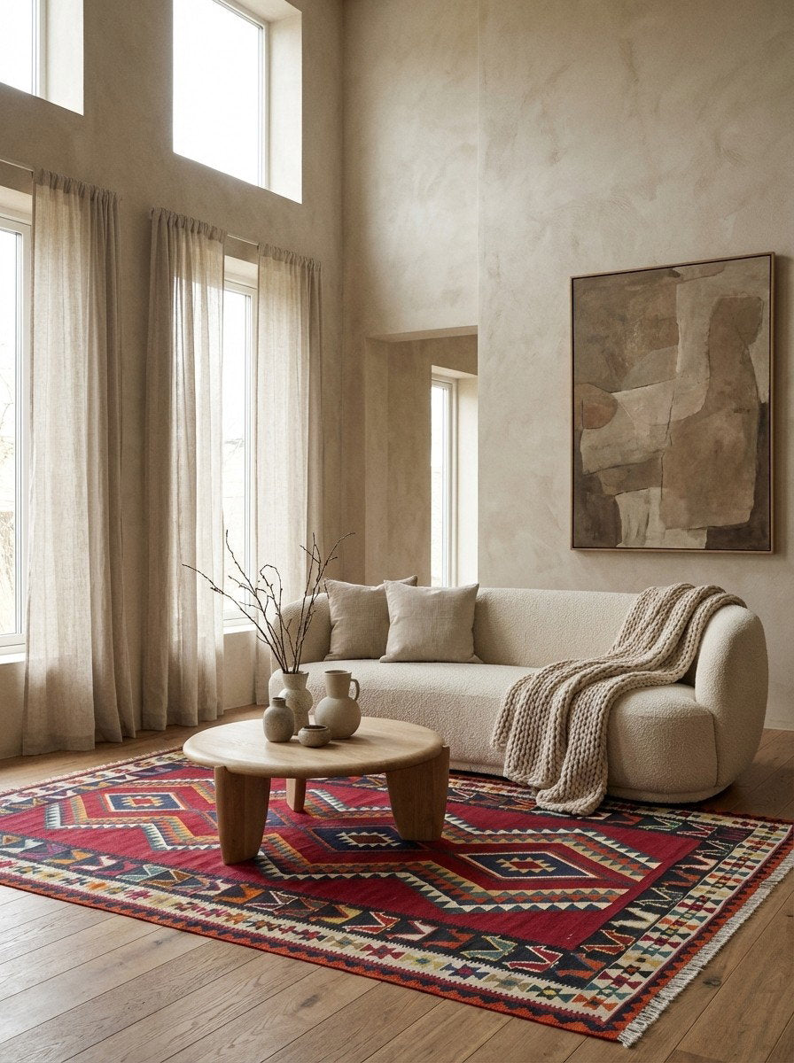 Kelim Gashgai Old — Handgefertigt, 298x163 cm, Beige, 100% Virgin Wool | Detail view